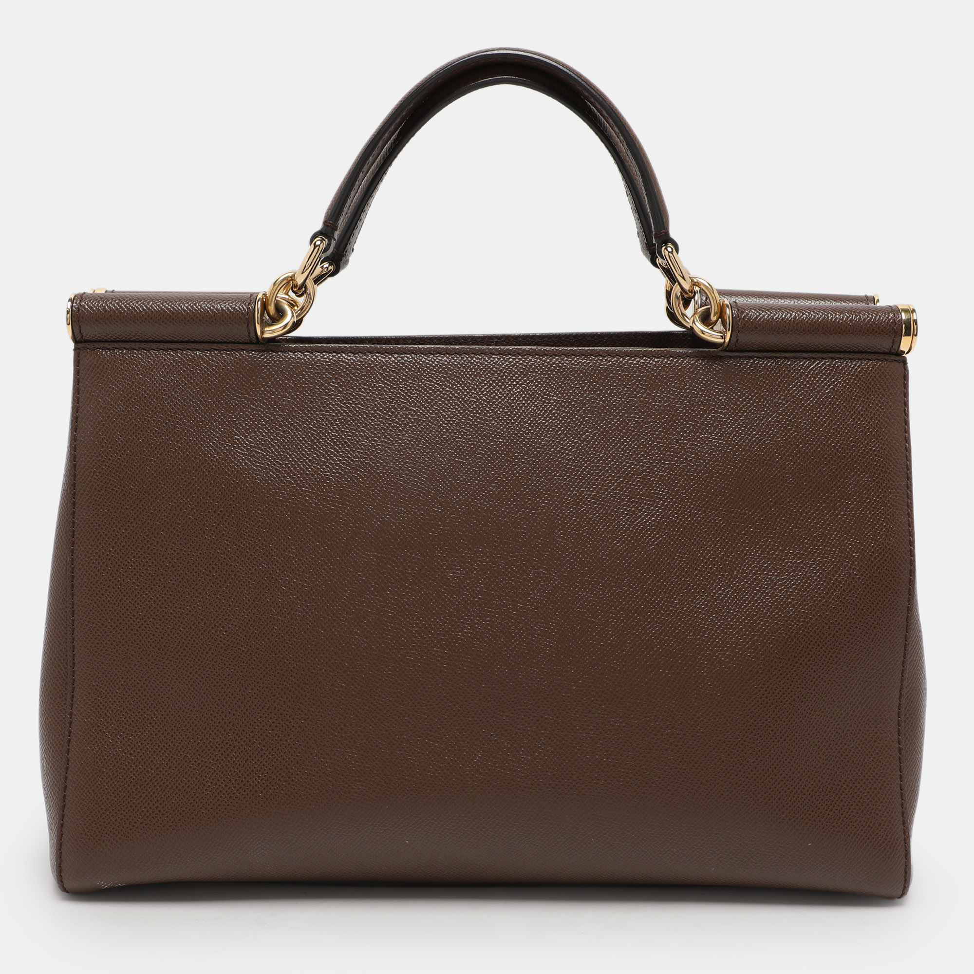 

Dolce & Gabbana Brown Leather Miss Sicily East West Top Handle Bag