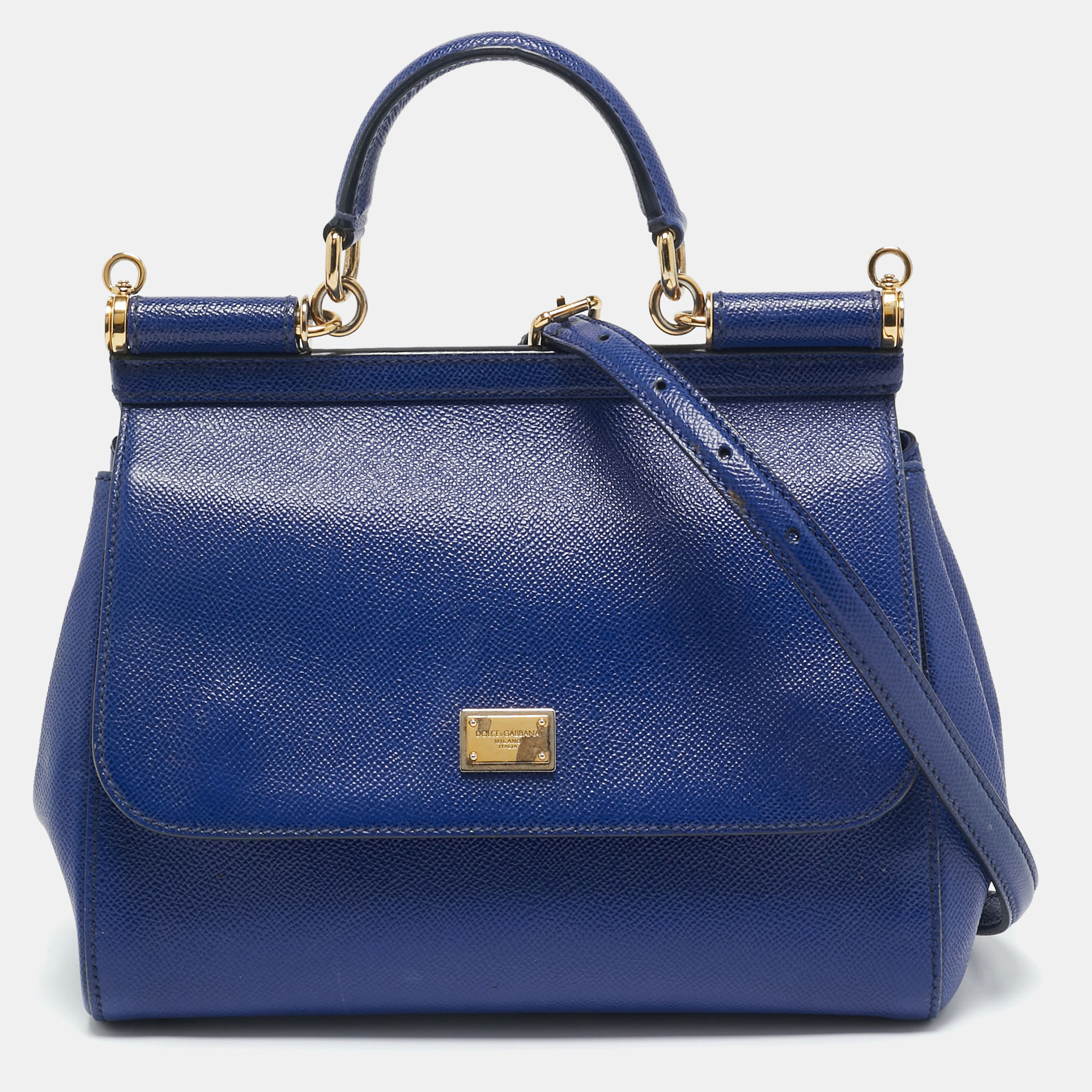 

Dolce & Gabbana Blue Leather Medium Miss Sicily Top Handle Bag