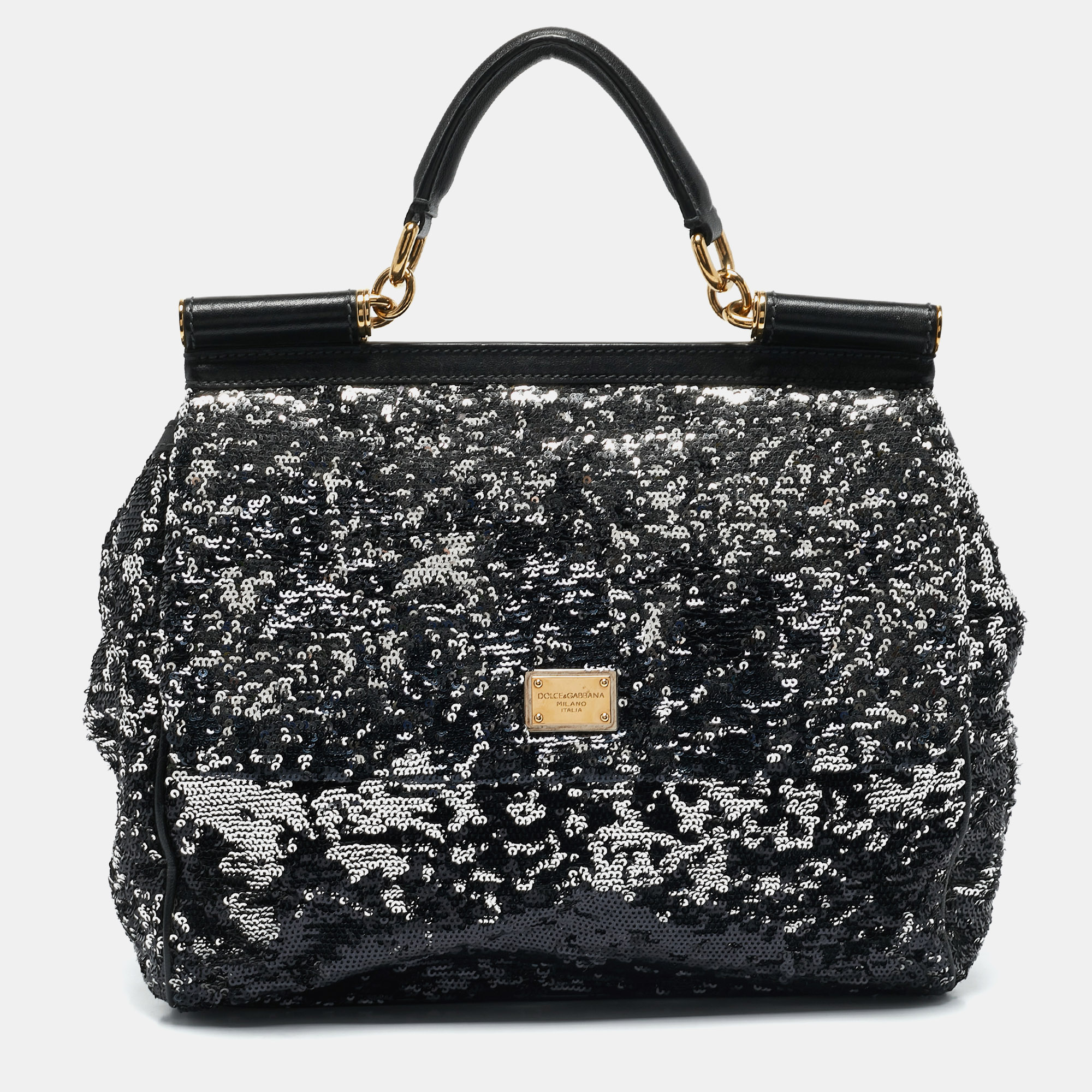 

Dolce & Gabbana Black/Silver Sequins  Miss Sicily Top Handle Bag