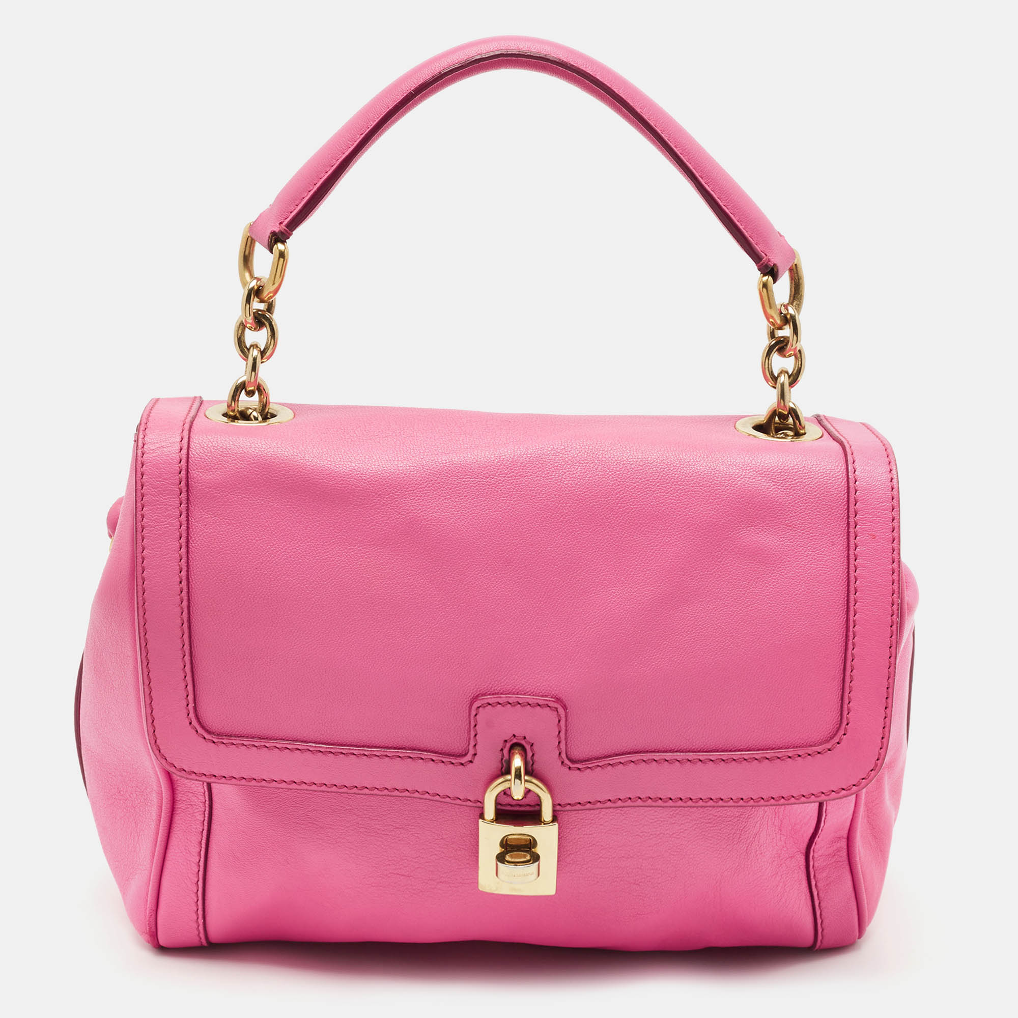 

Dolce & Gabbana Pink Leather Padlock Top Handle Bag