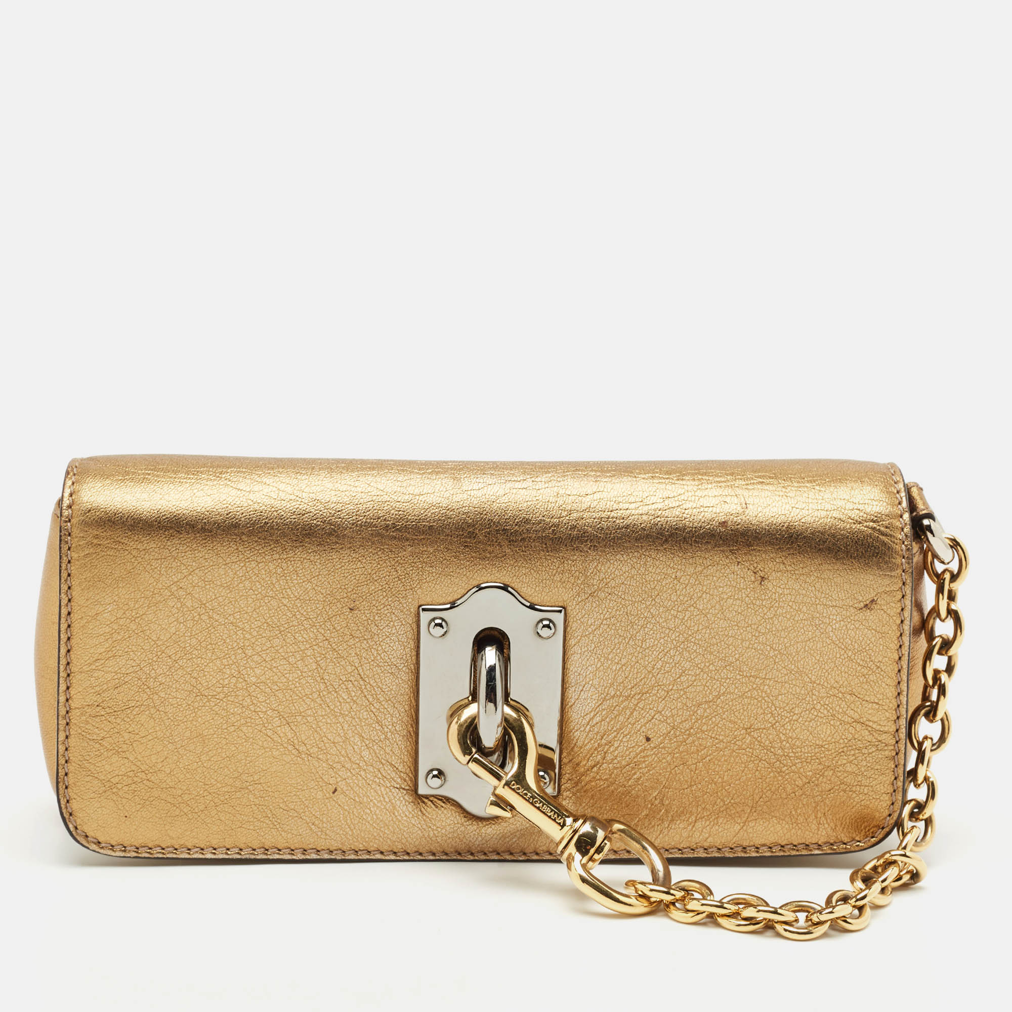 

Dolce & Gabbana Gold Leather Miss Sunflower Clutch