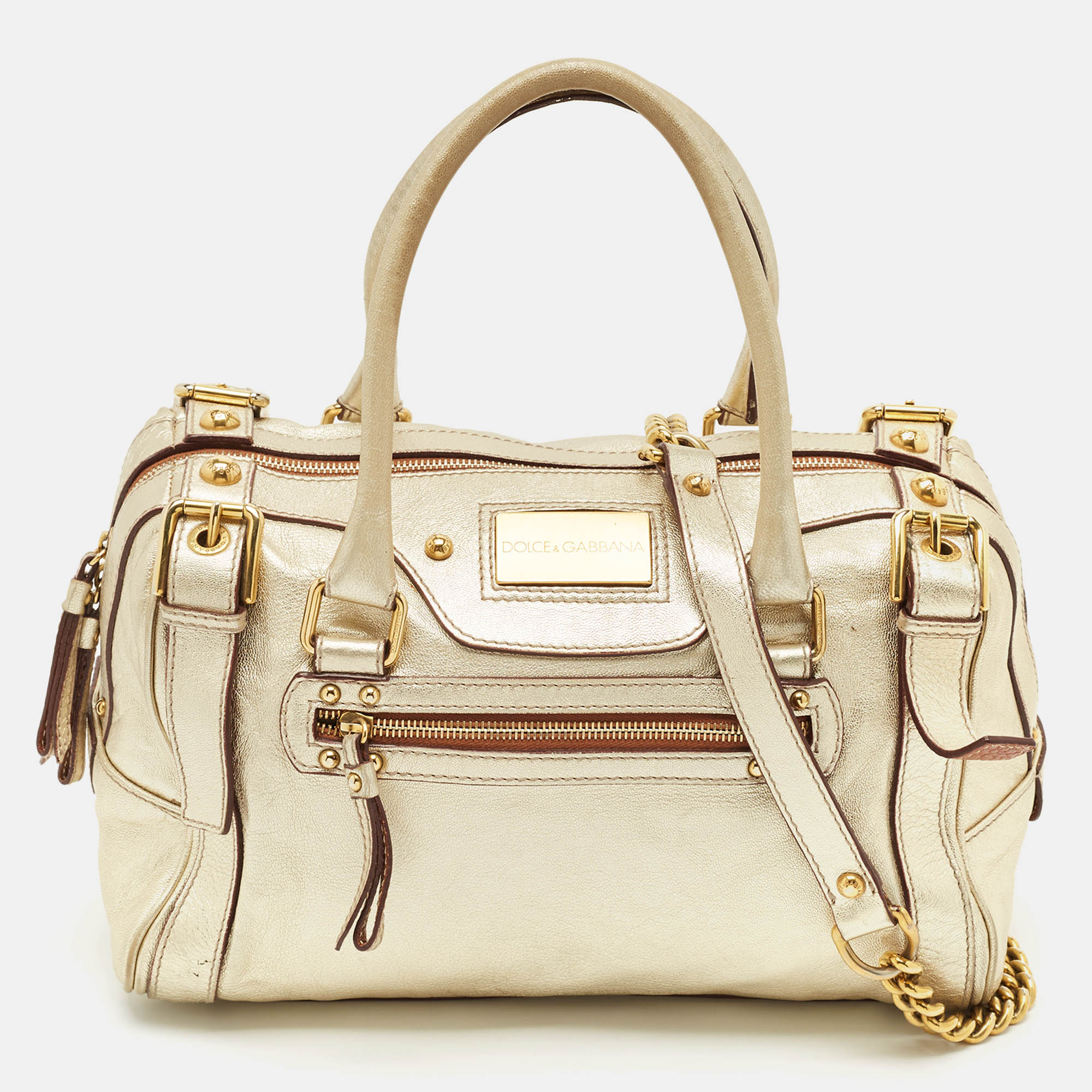 

Dolce & Gabbana Gold Leather Miss Easy Way Boston Bag