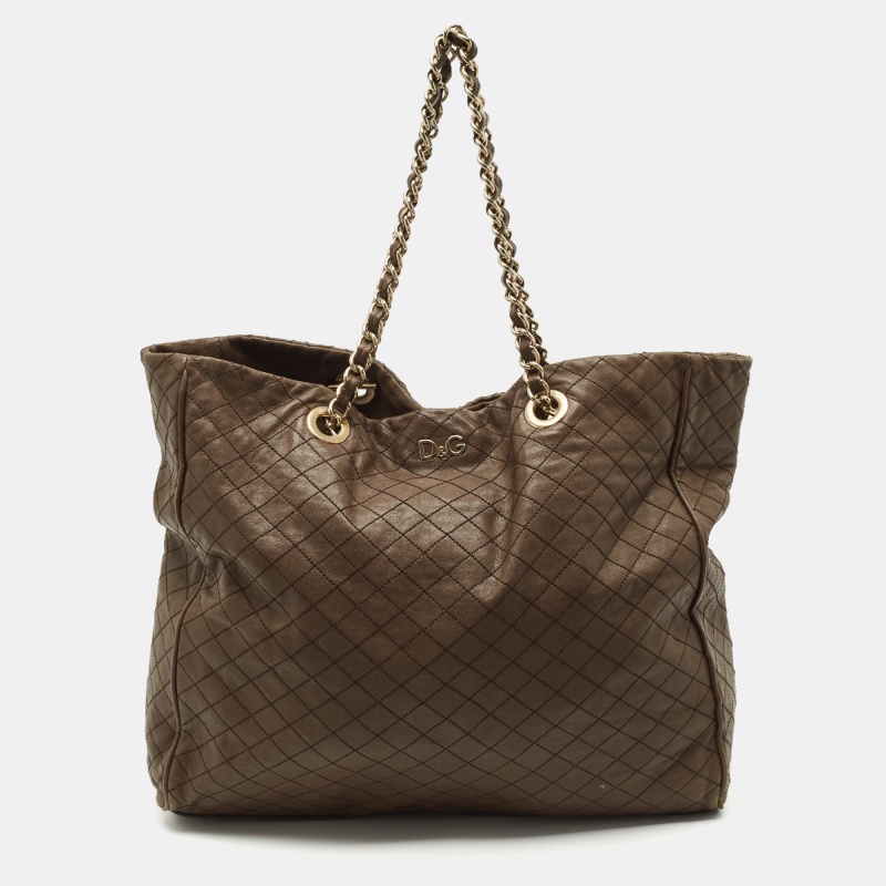 

Dolce & Gabbana Dark Beige Quilted Leather Lily Glam Tote