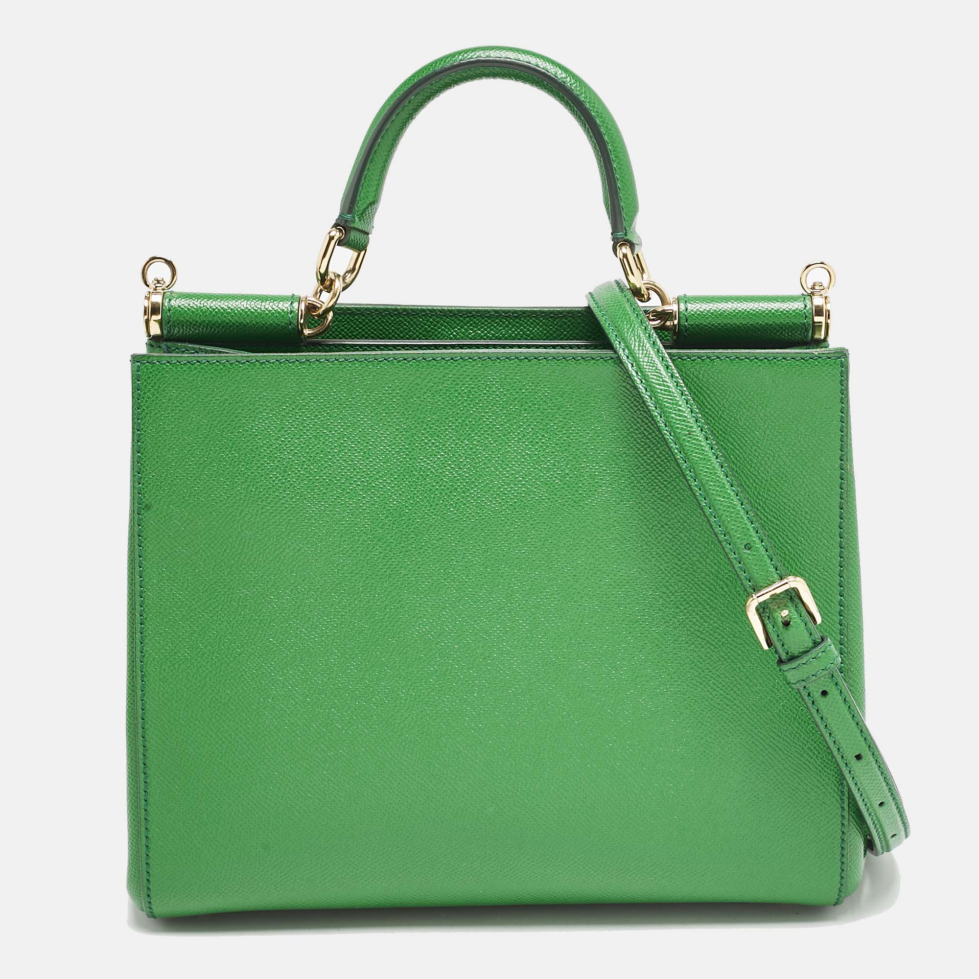 

Dolce & Gabbana Green Leather Sicily Shopper Tote