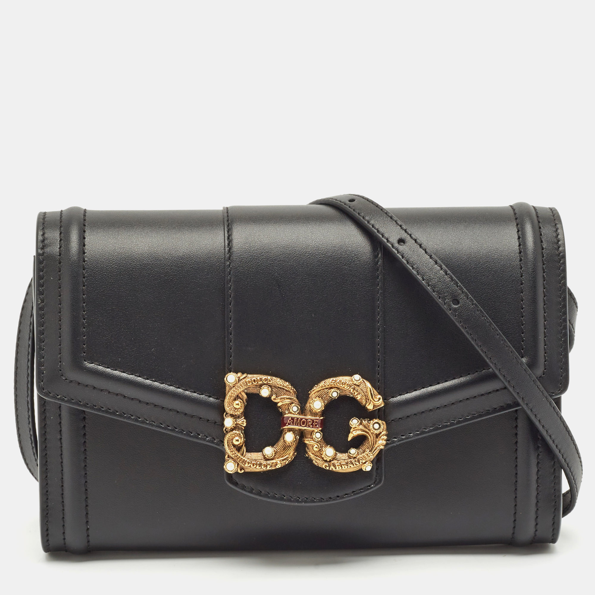 

Dolce & Gabbana Black Leather DG Amore Clutch Bag
