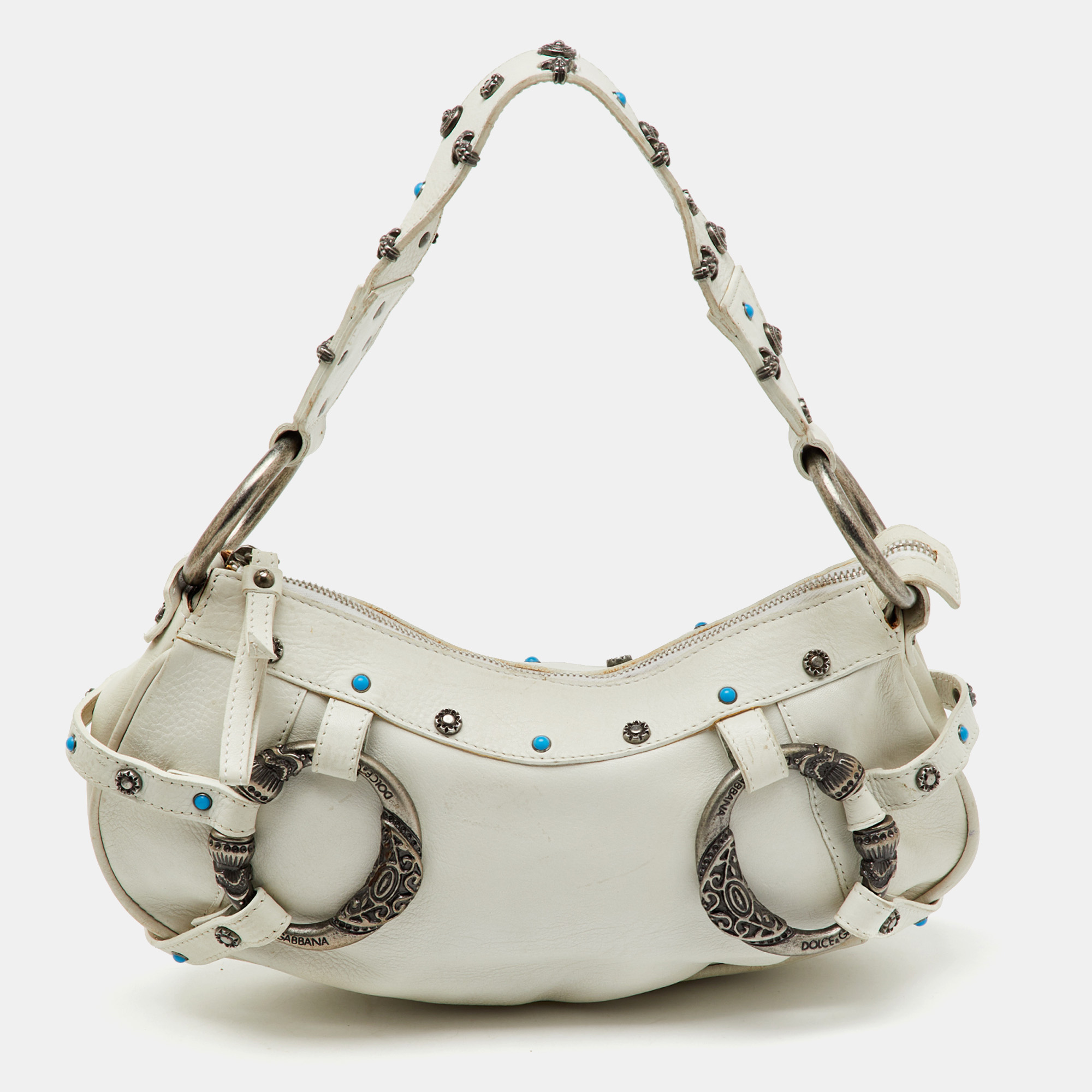 

Dolce & Gabbana White Leather Studded Shoulder Bag