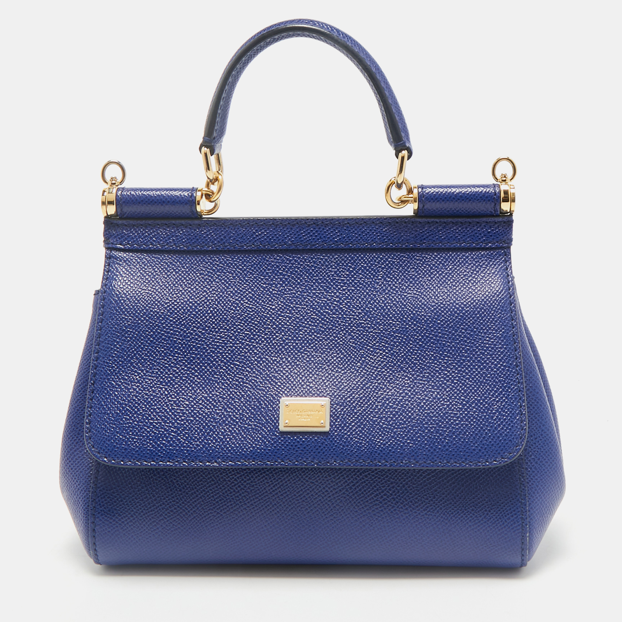 

Dolce & Gabbana Blue Leather Small Miss Sicily Top Handle Bag