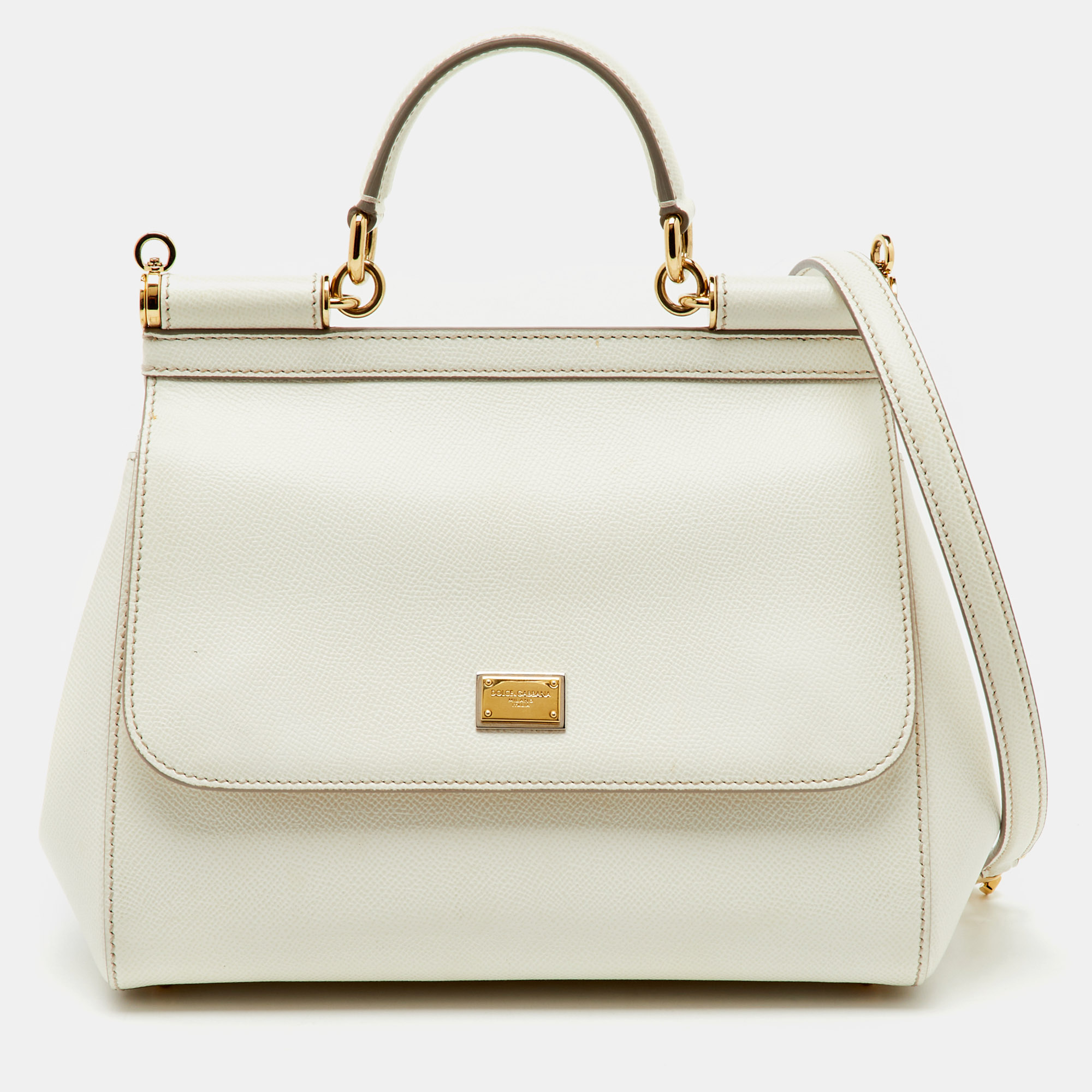 

Dolce & Gabbana White Leather  Miss Sicily Top Handle Bag