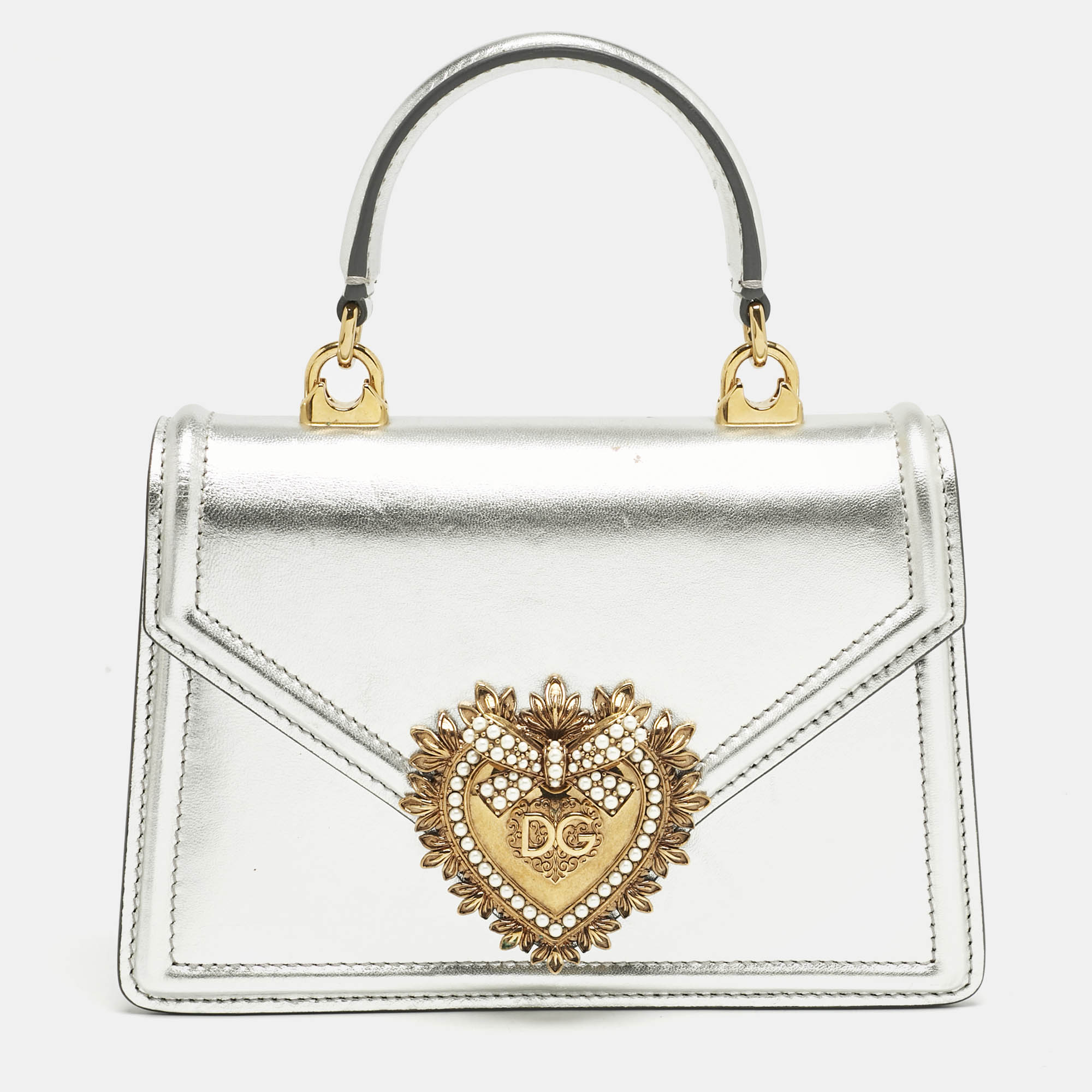 

Dolce & Gabbana Silver Leather  Devotion Top Handle Bag