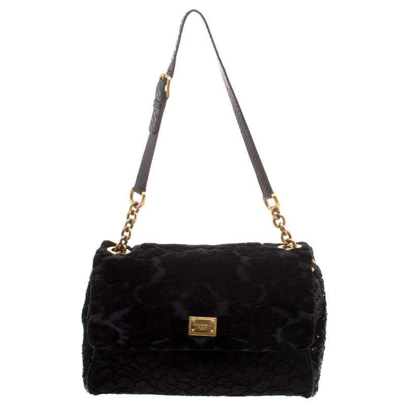 مملوكة مسبقًا Dolce and Gabbana Black Fabric/Sequin and Python Trim Miss Kate Shoulder Bag