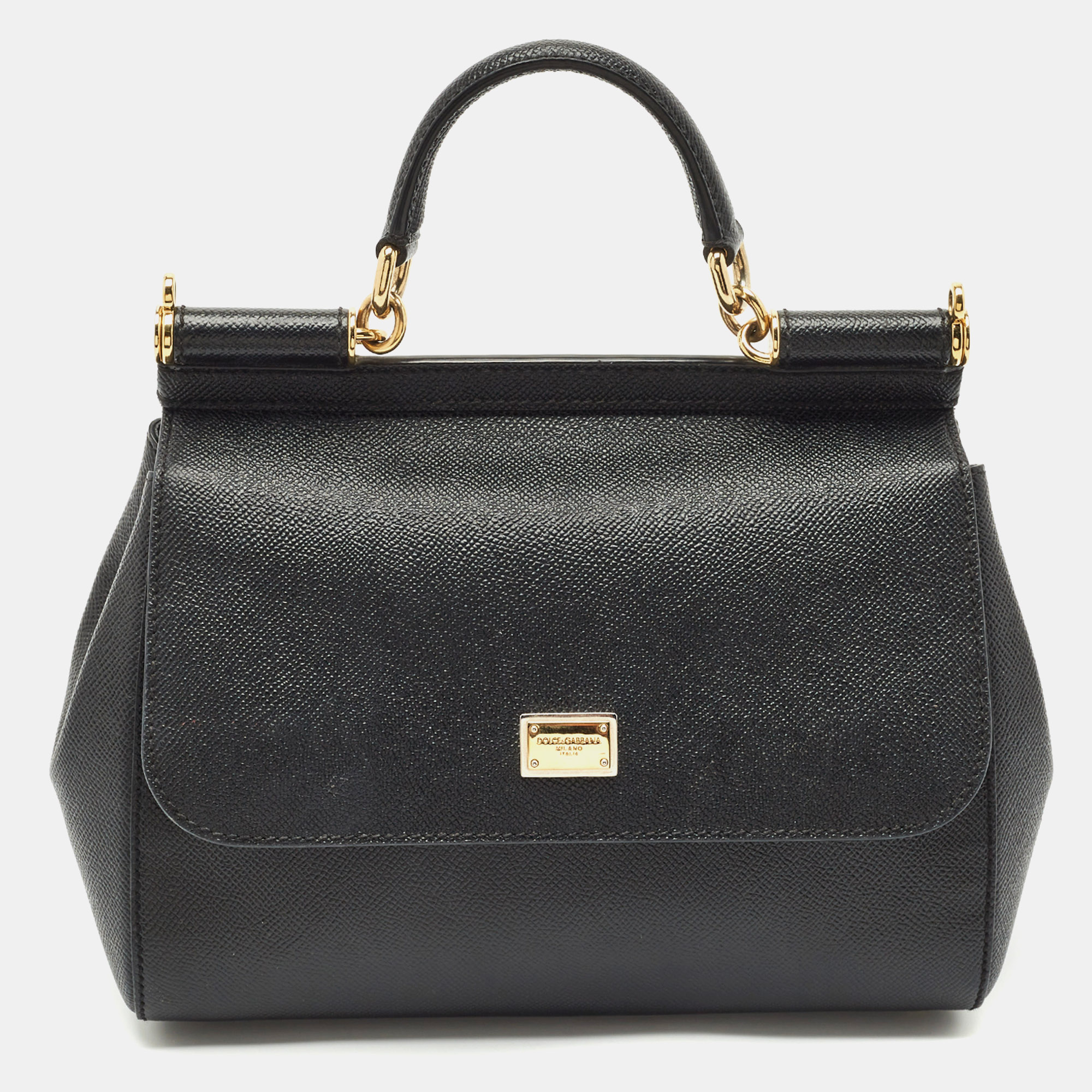 

Dolce & Gabbana Black Leather  Miss Sicily Top Handle Bag