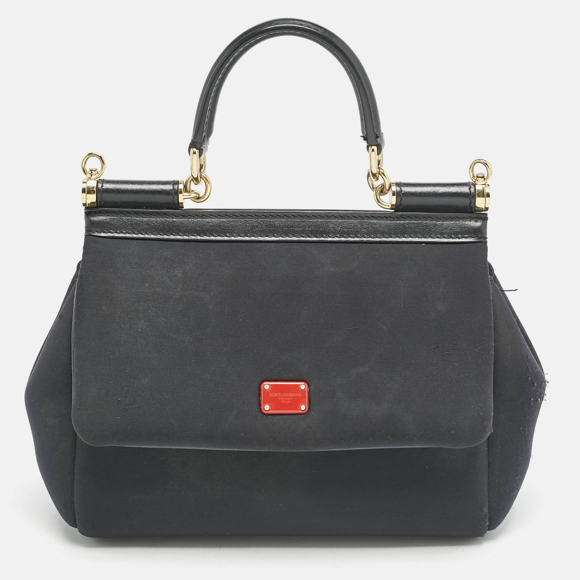 

Dolce & Gabbana Black Neoprene  Miss Sicily Top Handle Bag