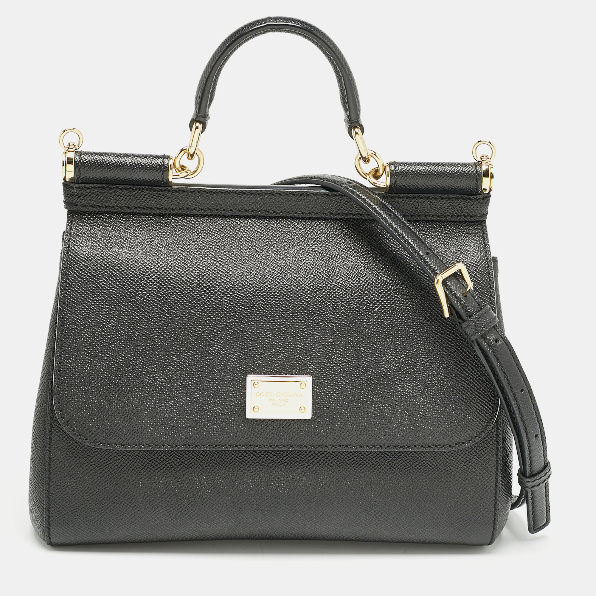 

Dolce & Gabbana Black Leather  Miss Sicily Top Handle Bag