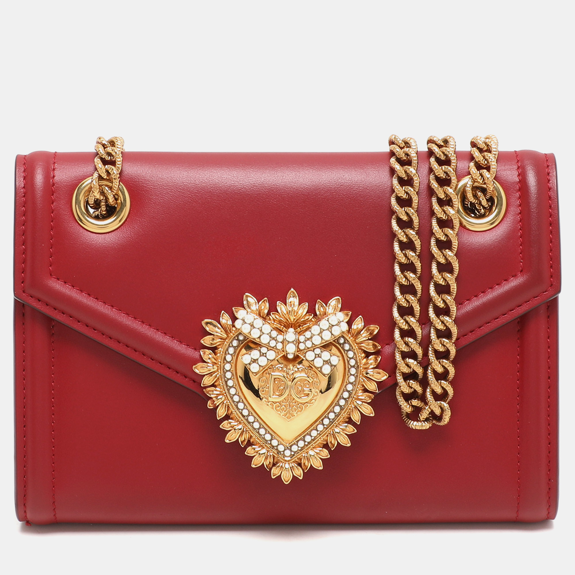 

Dolce & Gabbana Red Leather Devotion Wallet On Chain