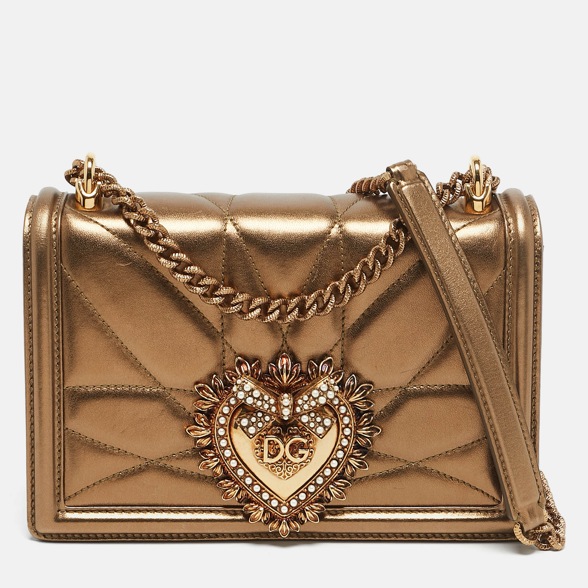 

Dolce & Gabbana Gold Quilted Leather  Devotion Shoulder Bag
