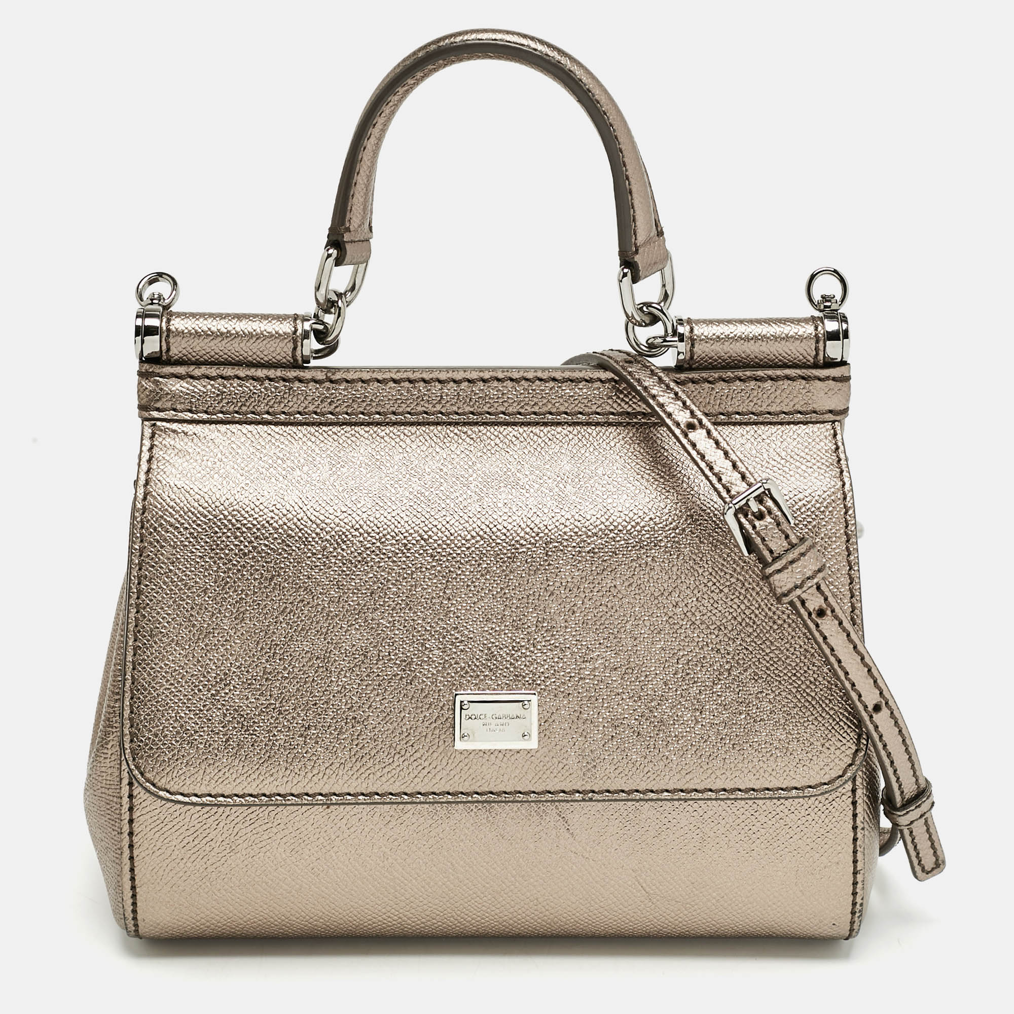 

Dolce & Gabbana Metallic Leather Small Miss Sicily Top Handle Bag