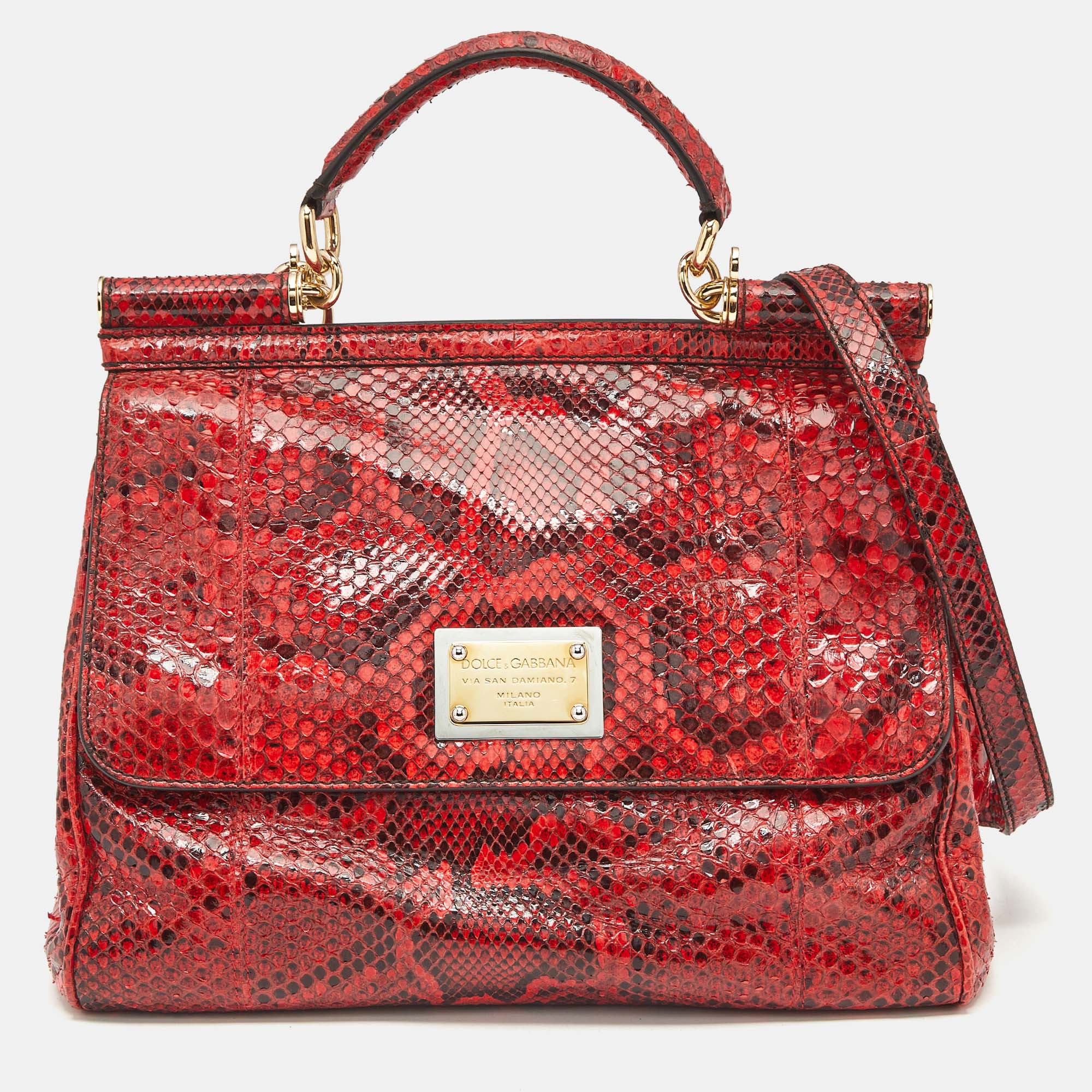 

Dolce & Gabbana Red Python  Miss Sicily Top Handle Bag