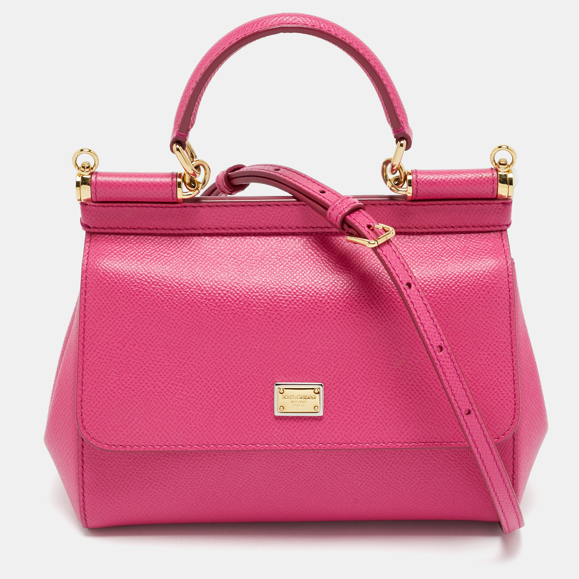 

Dolce & Gabbana Pink Leather Small Miss Sicily Top Handle Bag