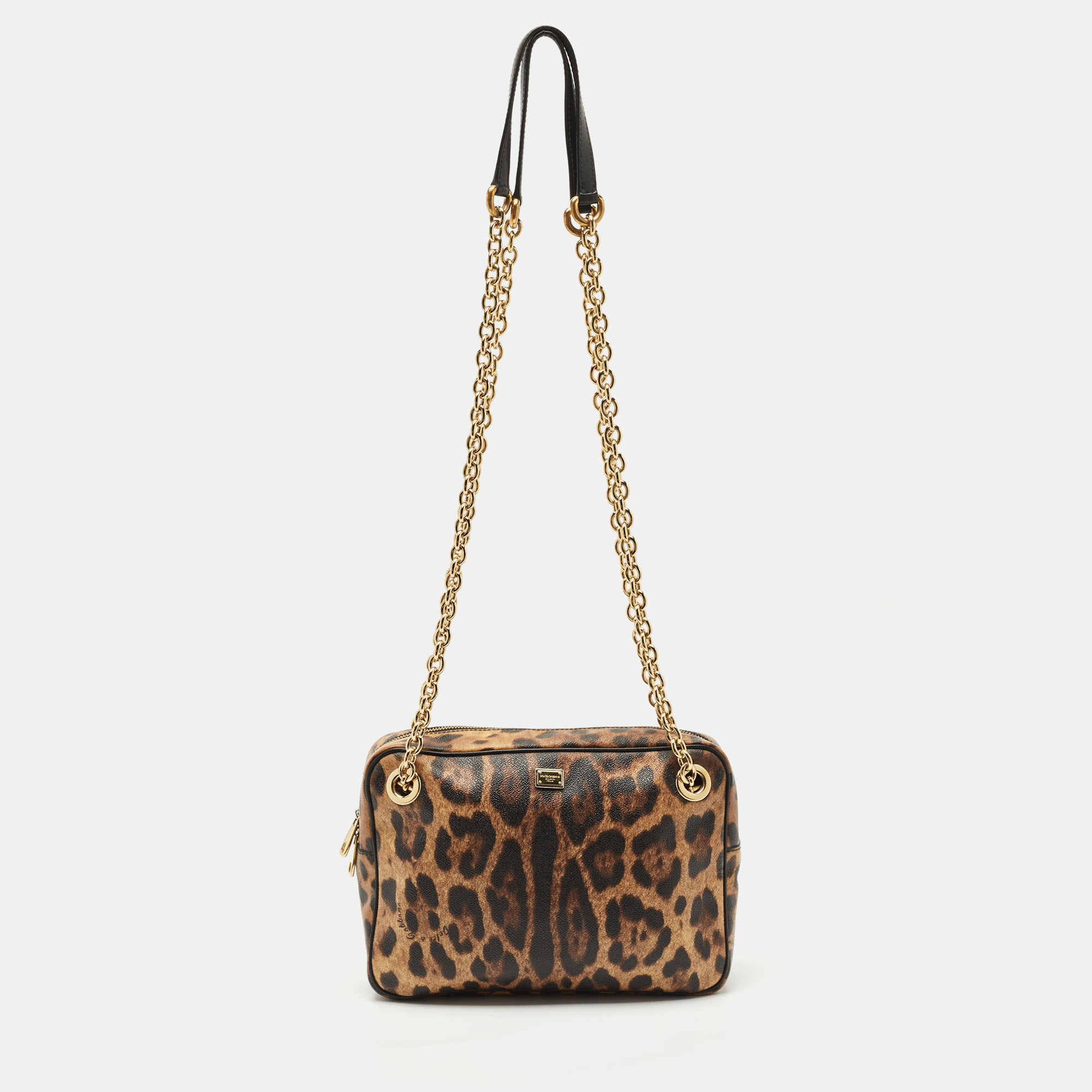 

Dolce & Gabbana Brown Leopard Print Coated Canvas Chain Shoulder Bag