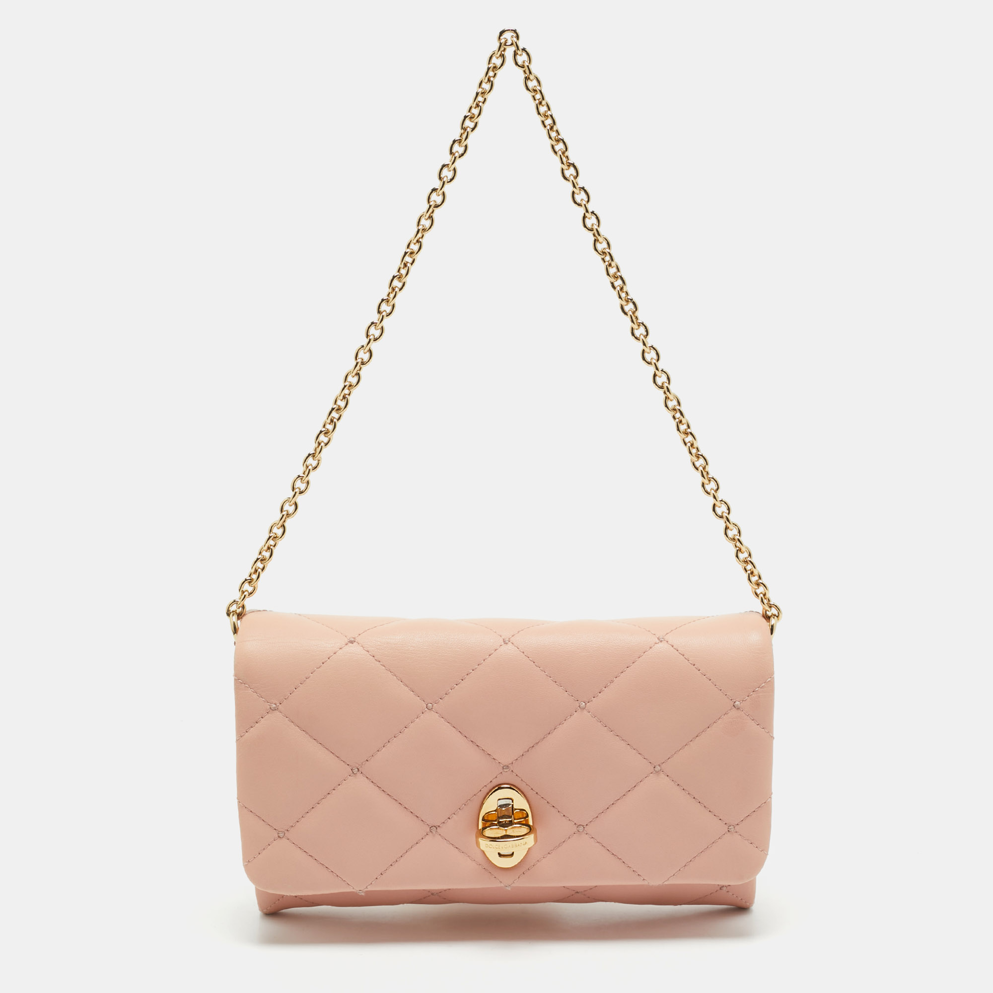 

Dolce & Gabbana Pink Quilted Leather Chain Clutch