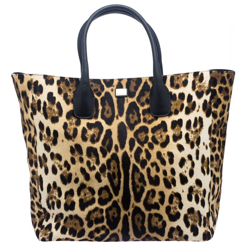 Pre Owned Dolce and Gabbana Brown Leopard Print Calf Hair Shopping Tote