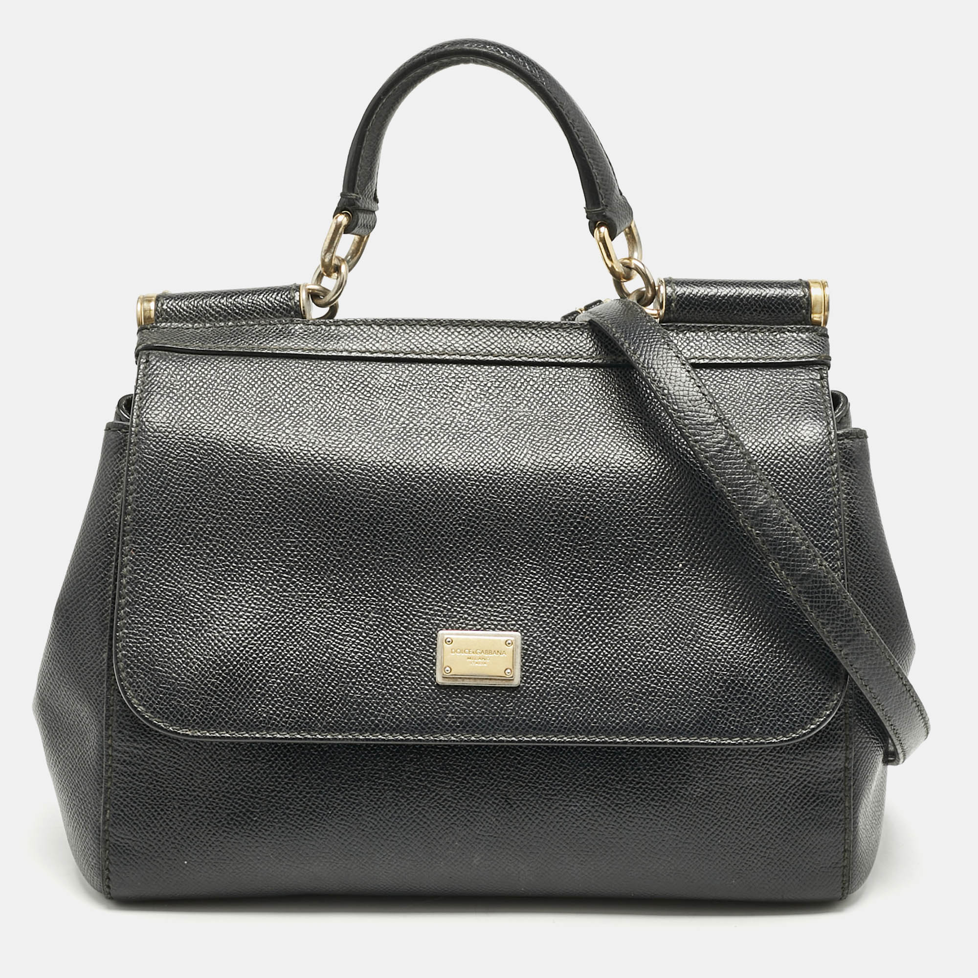 

Dolce & Gabbana Black Leather  Miss Sicily Top Handle Bag