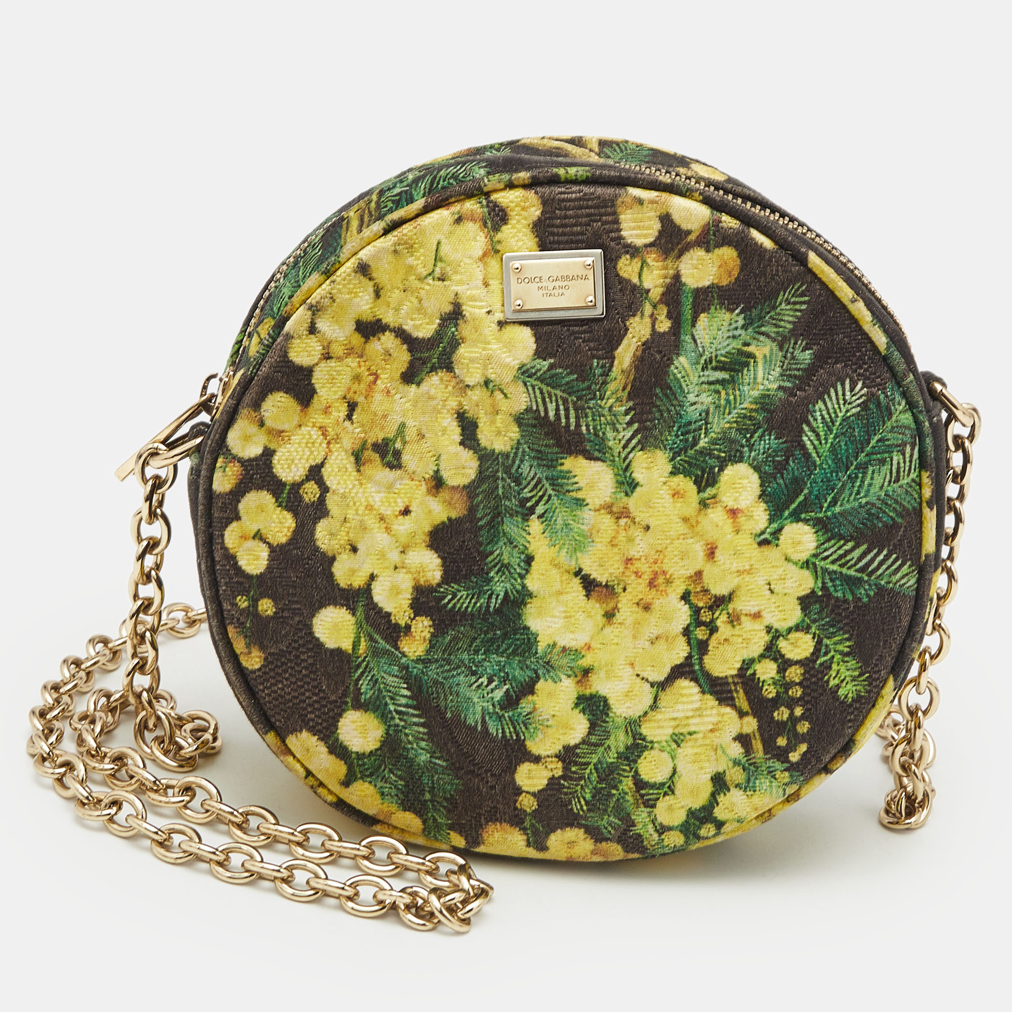 

Dolce & Gabbana Yellow/Black Floral Canvas Miss Glam Round Crossbody Bag