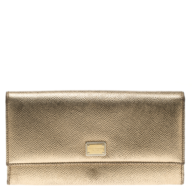 Dolce and Gabbana Gold Leather Continental Wallet