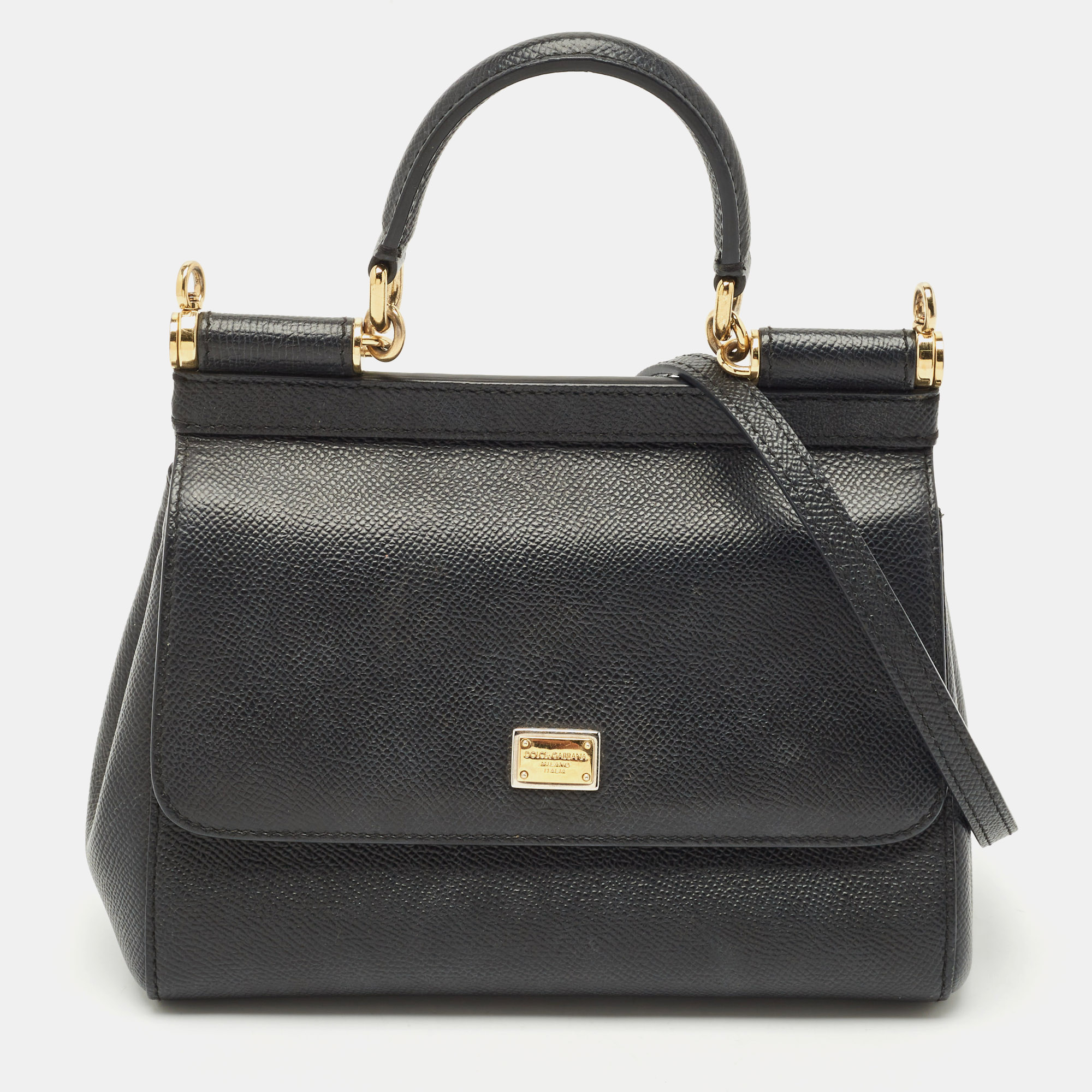 

Dolce & Gabbana Black Leather  Miss Sicily Top Handle Bag