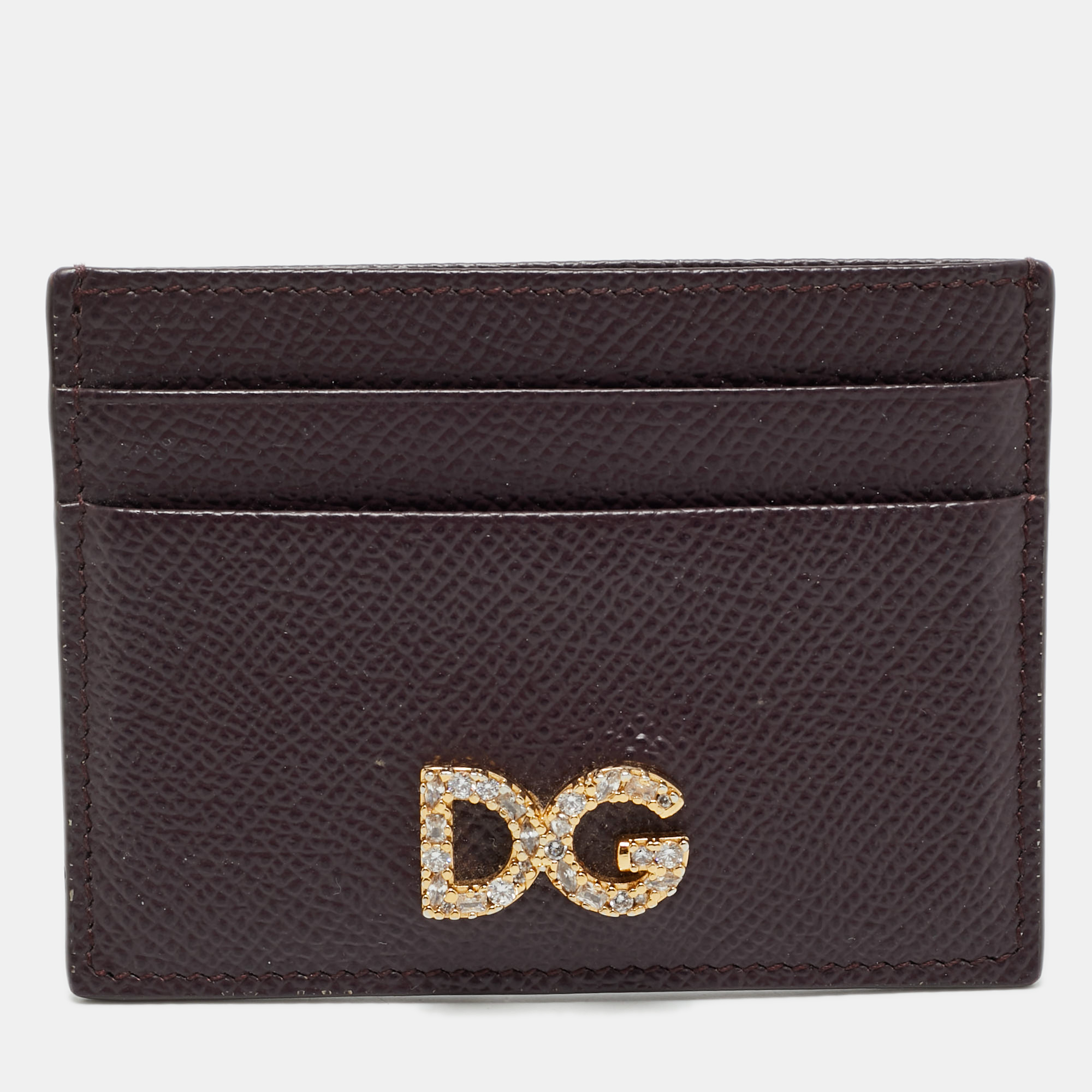 

Dolce & Gabbana Burgundy Leather Crystal Embellished Logo Card Holder