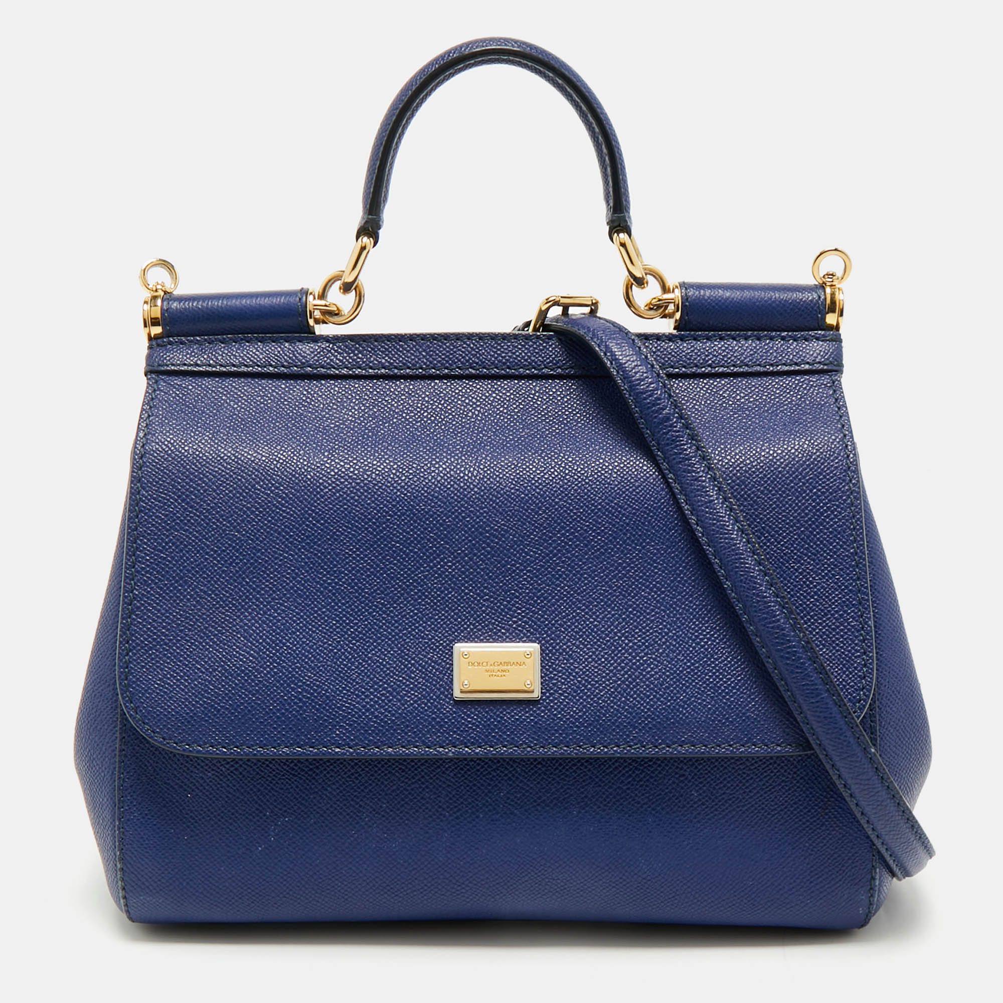 

Dolce & Gabbana Blue Leather  Miss Sicily Top Handle Bag
