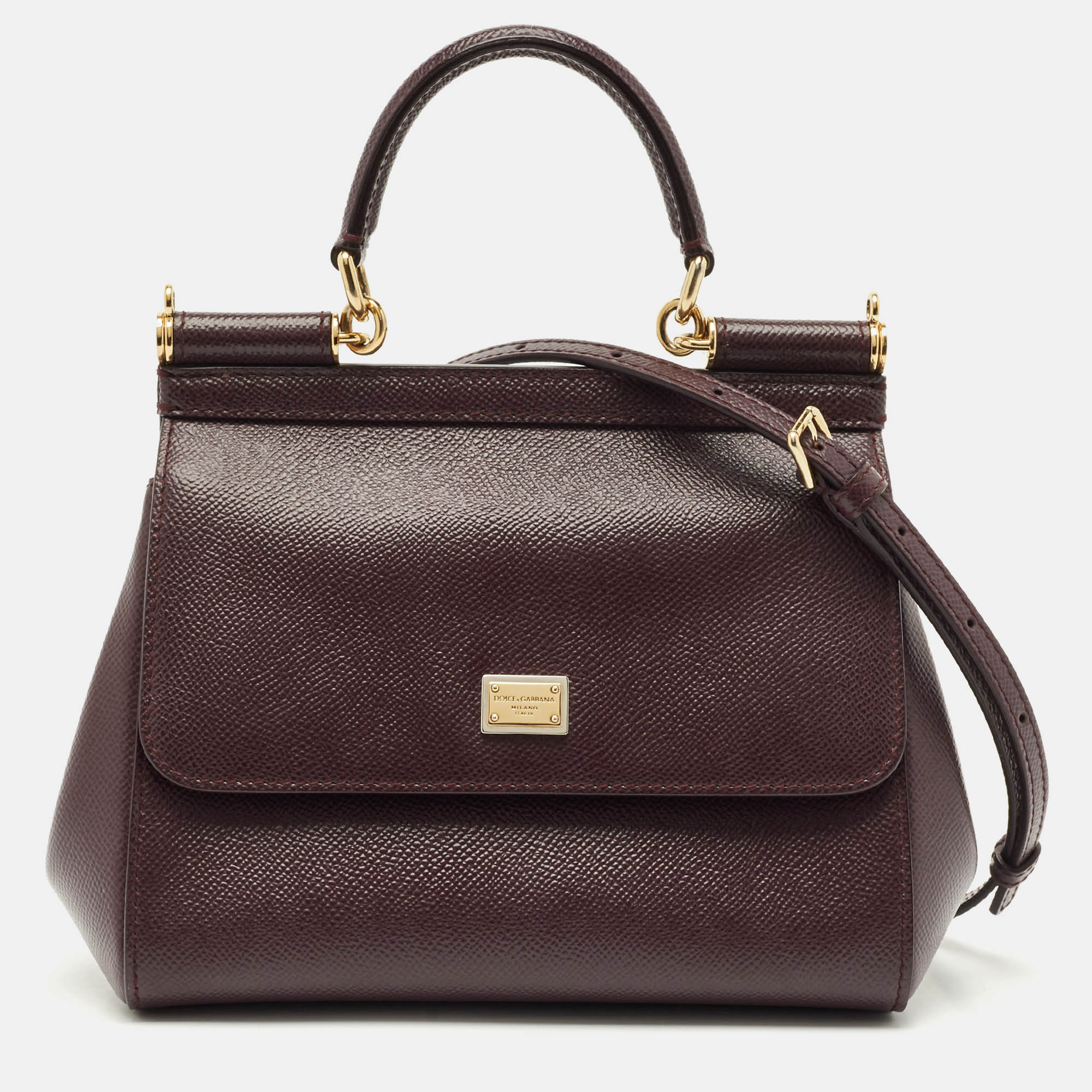 

Dolce & Gabbana Burgundy Leather  Miss Sicily Top Handle Bag