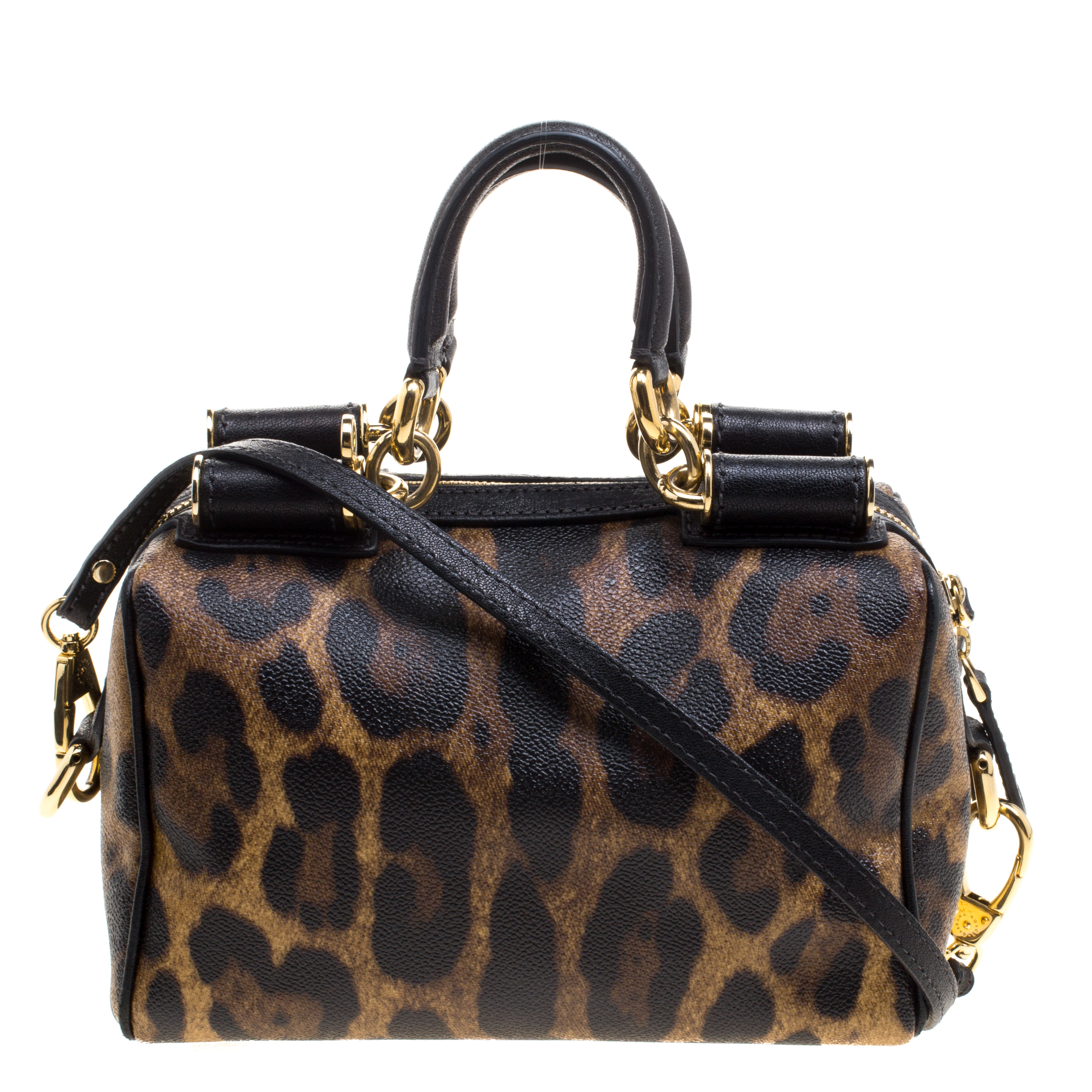 Dolce and Gabbana Leopard Print Coated Canvas Miss Sicily Bowling Bag