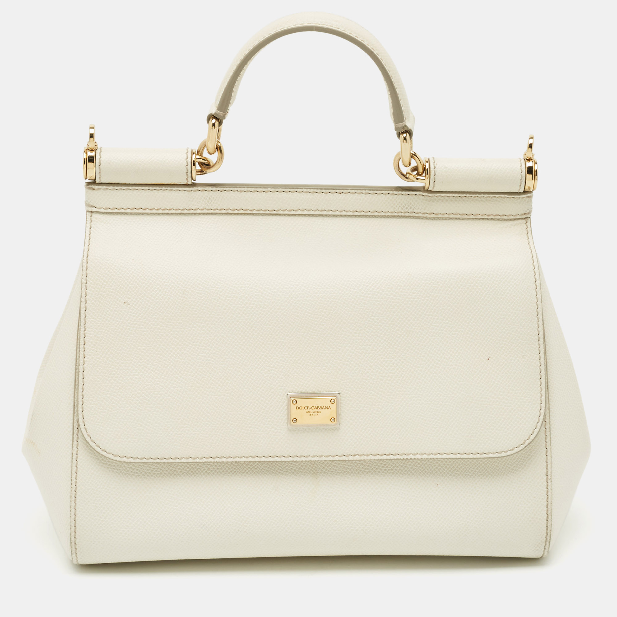 

Dolce & Gabbana White Leather  Miss Sicily Top Handle Bag