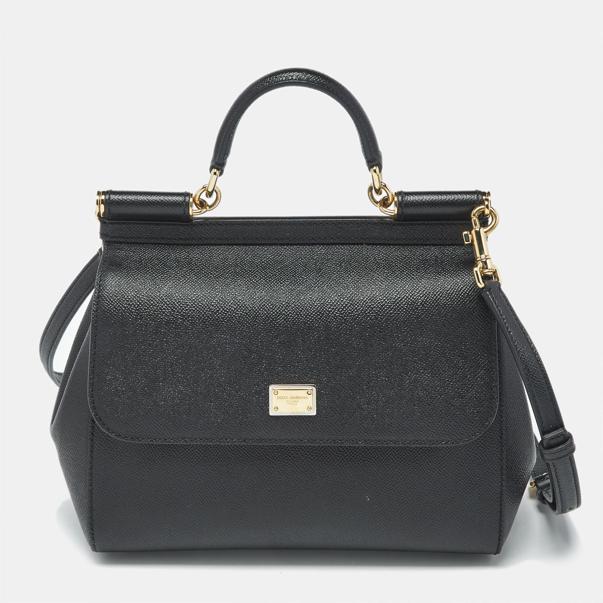 

Dolce & Gabbana Black Leather  Miss Sicily Top Handle Bag