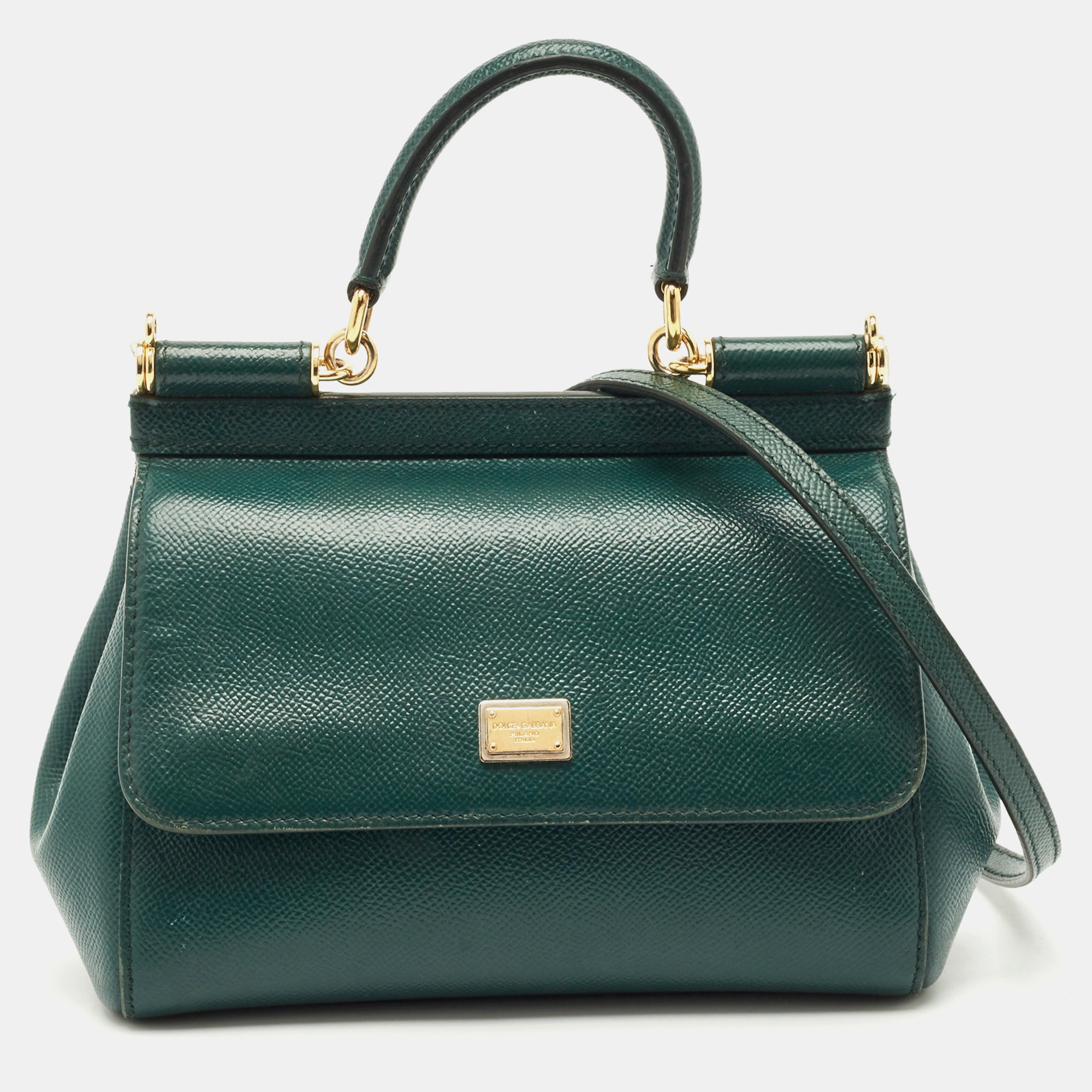 Pre-owned Dolce & Gabbana Green Leather Small Miss Sicily Top Handle Bag