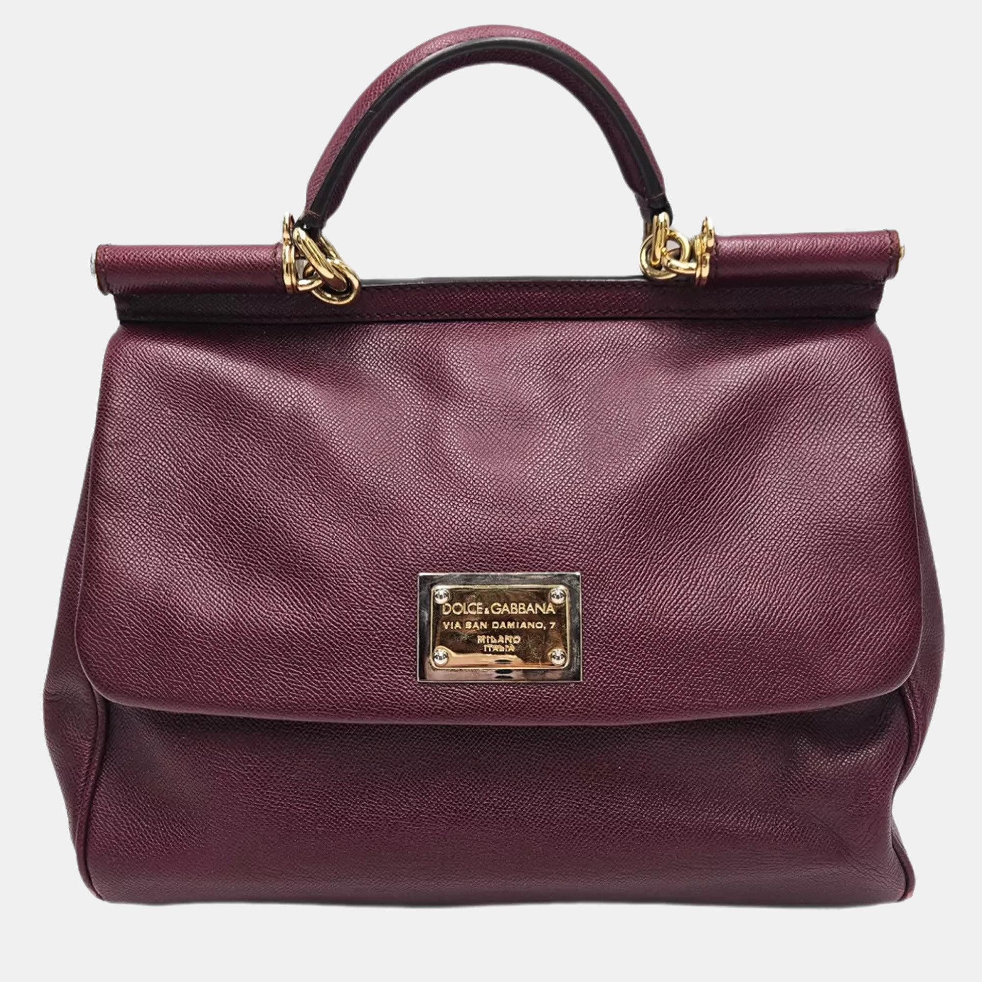 Pre-owned Dolce & Gabbana Miss Sicily Dauphine Burgundy Leather Satchel Bag
