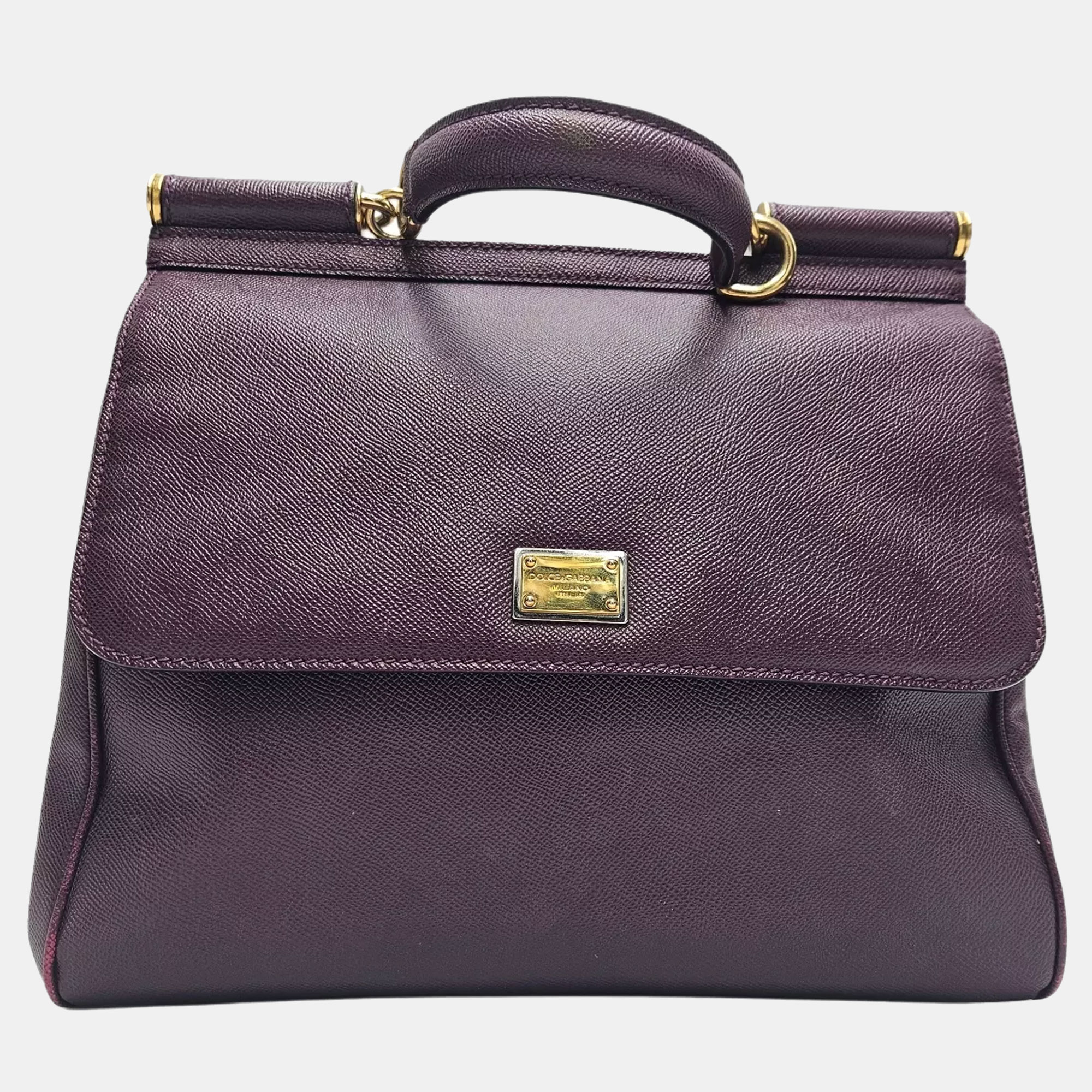 

Dolce & Gabbana Miss Sicily Large Purple Leather Top Handle Bag