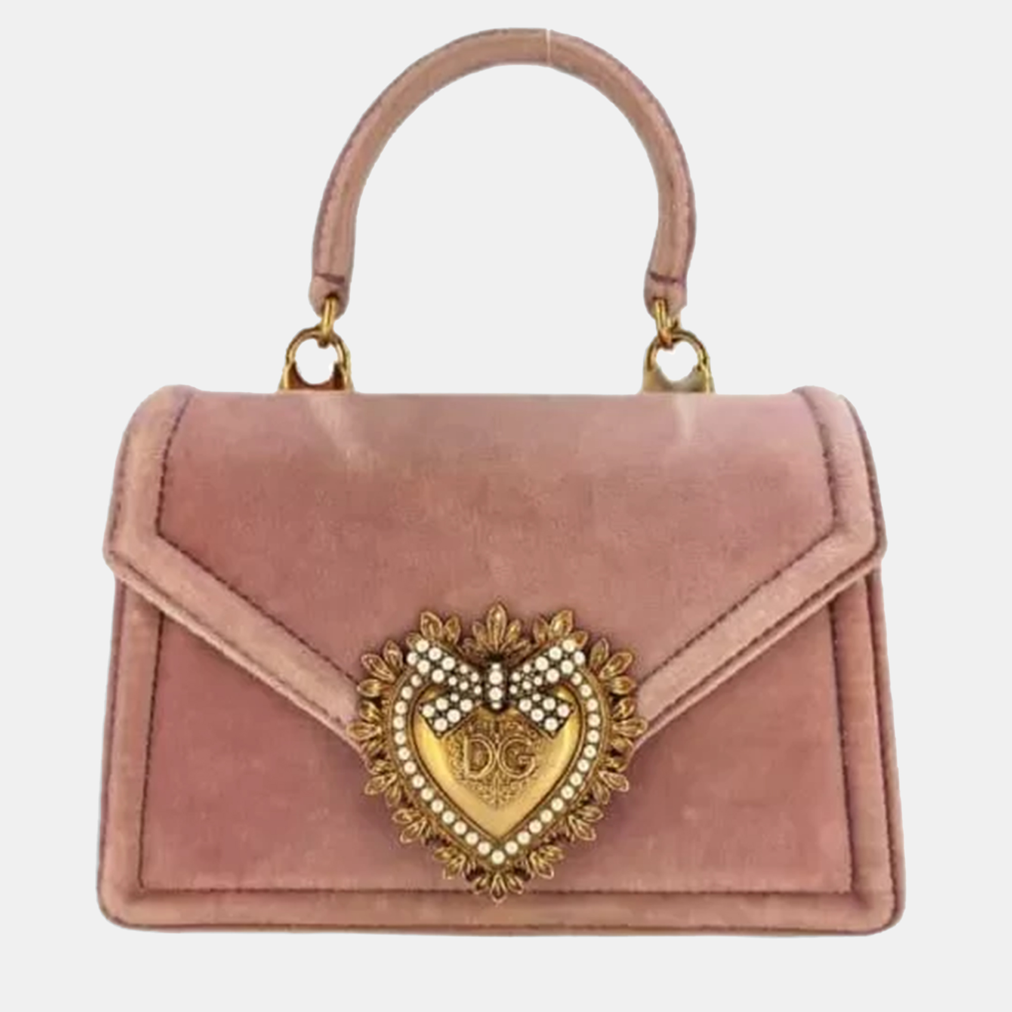 

Dolce & Gabbana Devotion Pink Velvet Baroque Heart Top Handle Bag