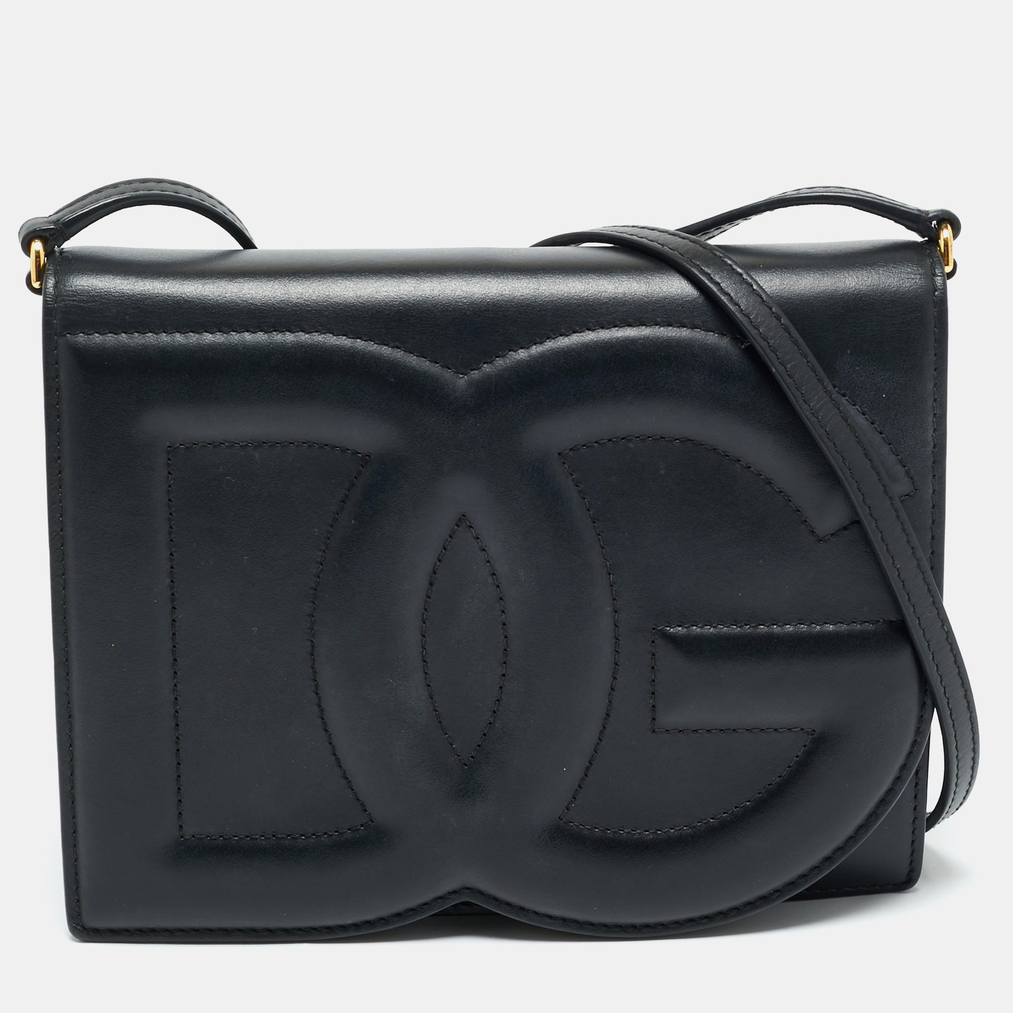 

Dolce & Gabbana Black Leather DG Logo Embossed Crossbody Bag