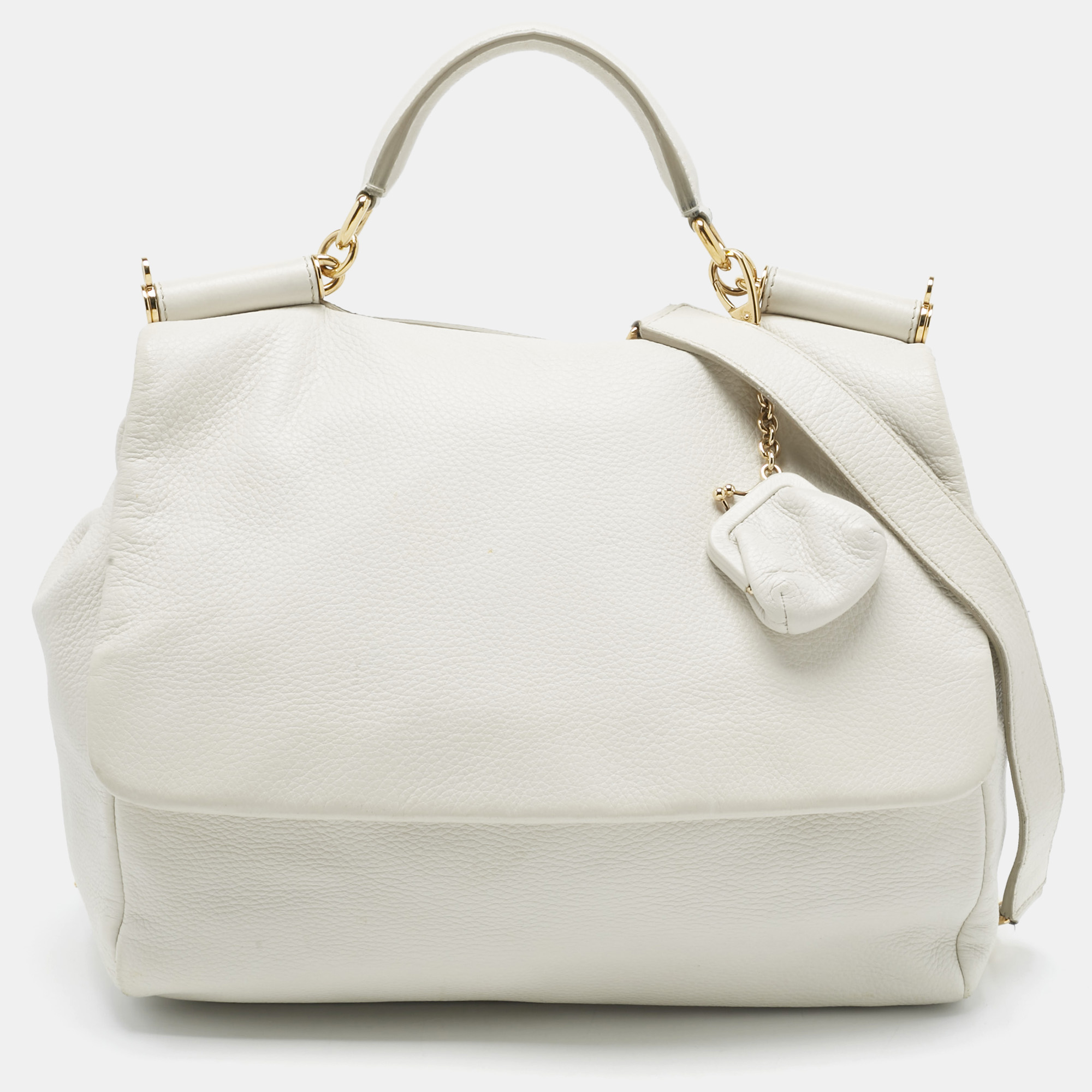 

Dolce & Gabbana White Leather  Soft Miss Sicily Top Handle Bag