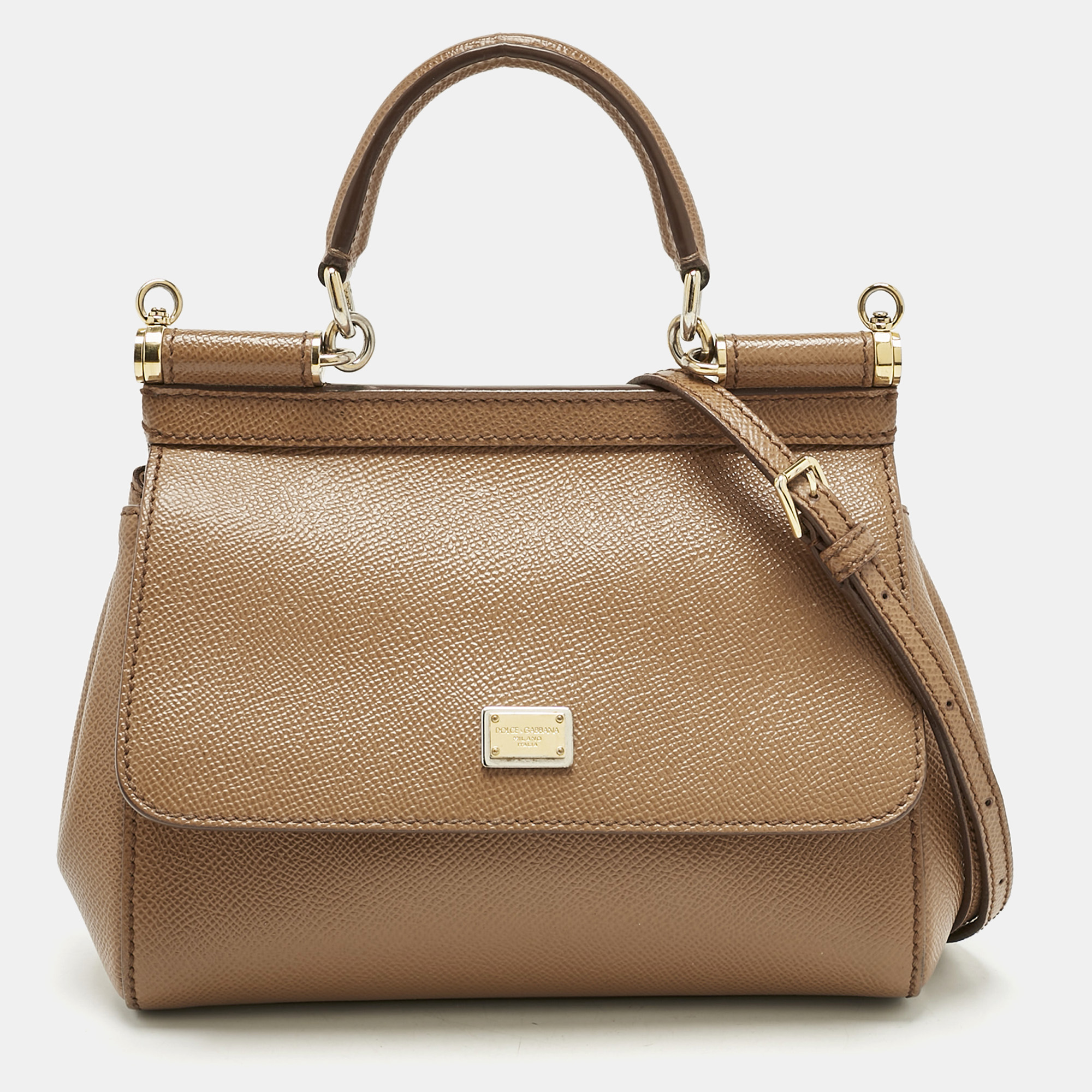 

Dolce & Gabbana Brown Leather  Miss Sicily Top Handle Bag
