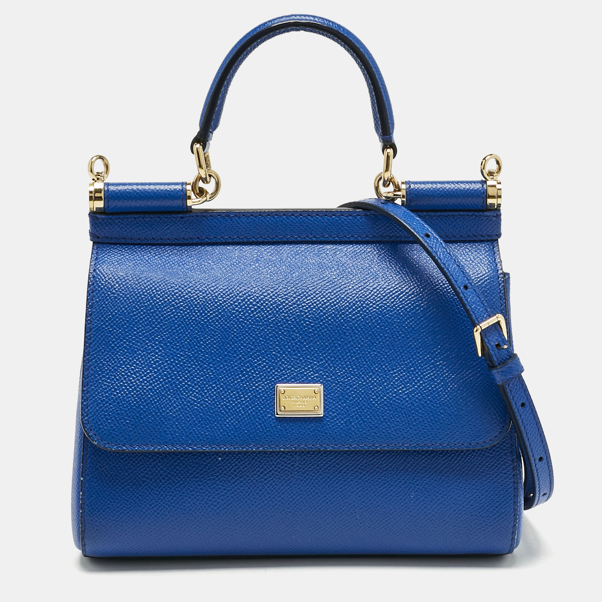 Pre-owned Dolce & Gabbana Blue Leather Small Miss Sicily Top Handle Bag