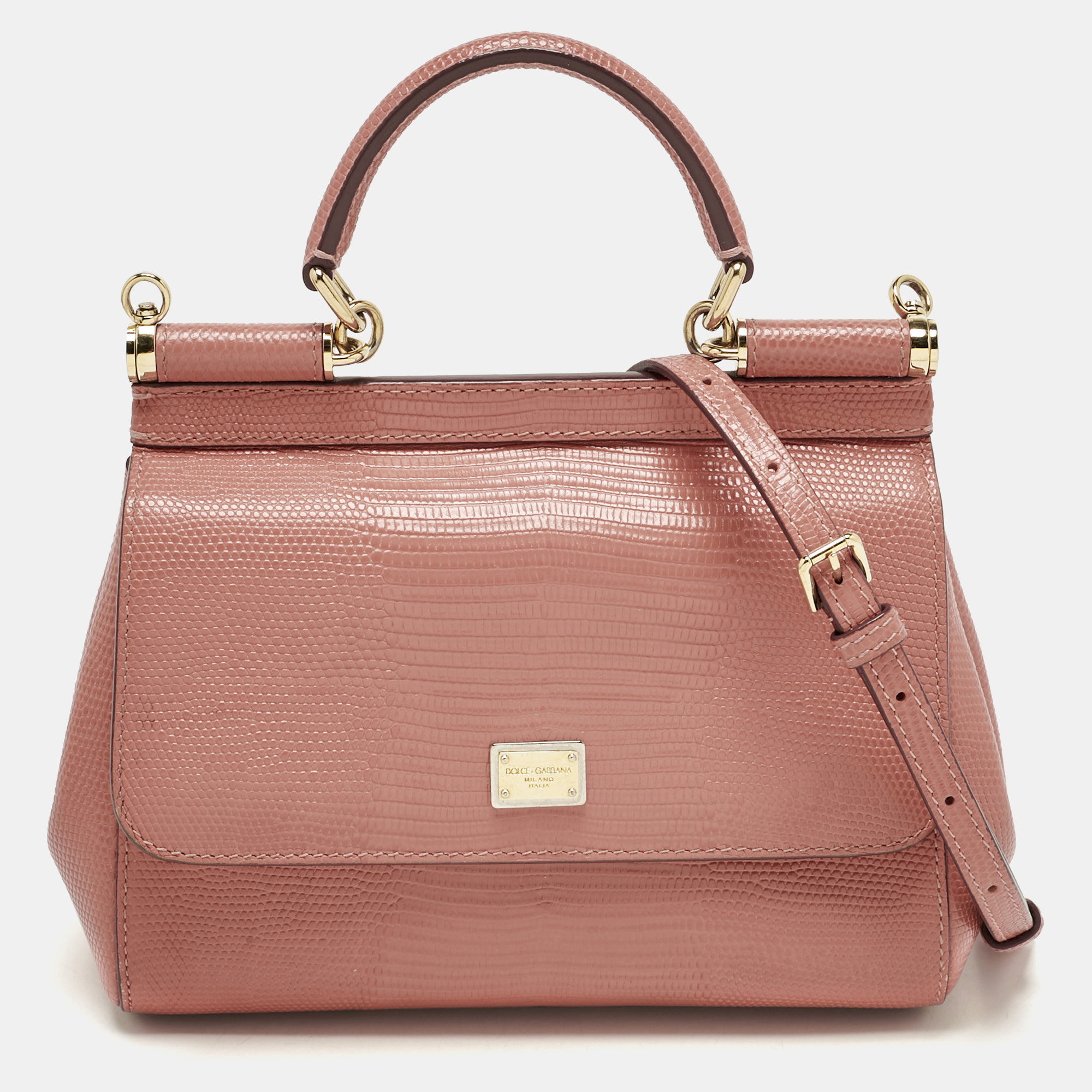 

Dolce & Gabbana Orange Lizard Embossed Leather  Miss Sicily Bag