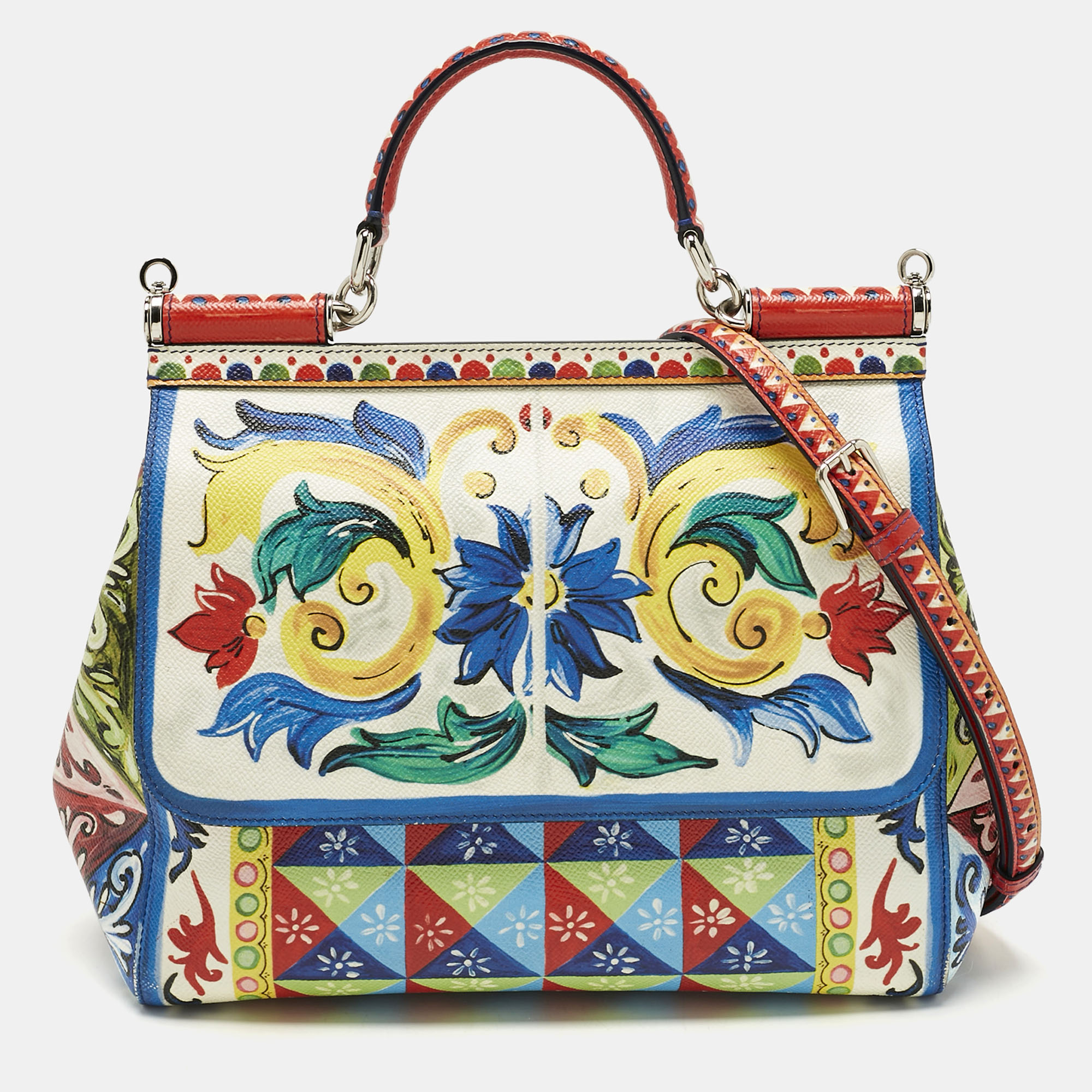 

Dolce & Gabbana Multicolor Leather Regular Majolica Miss Sicily Top Handle Bag
