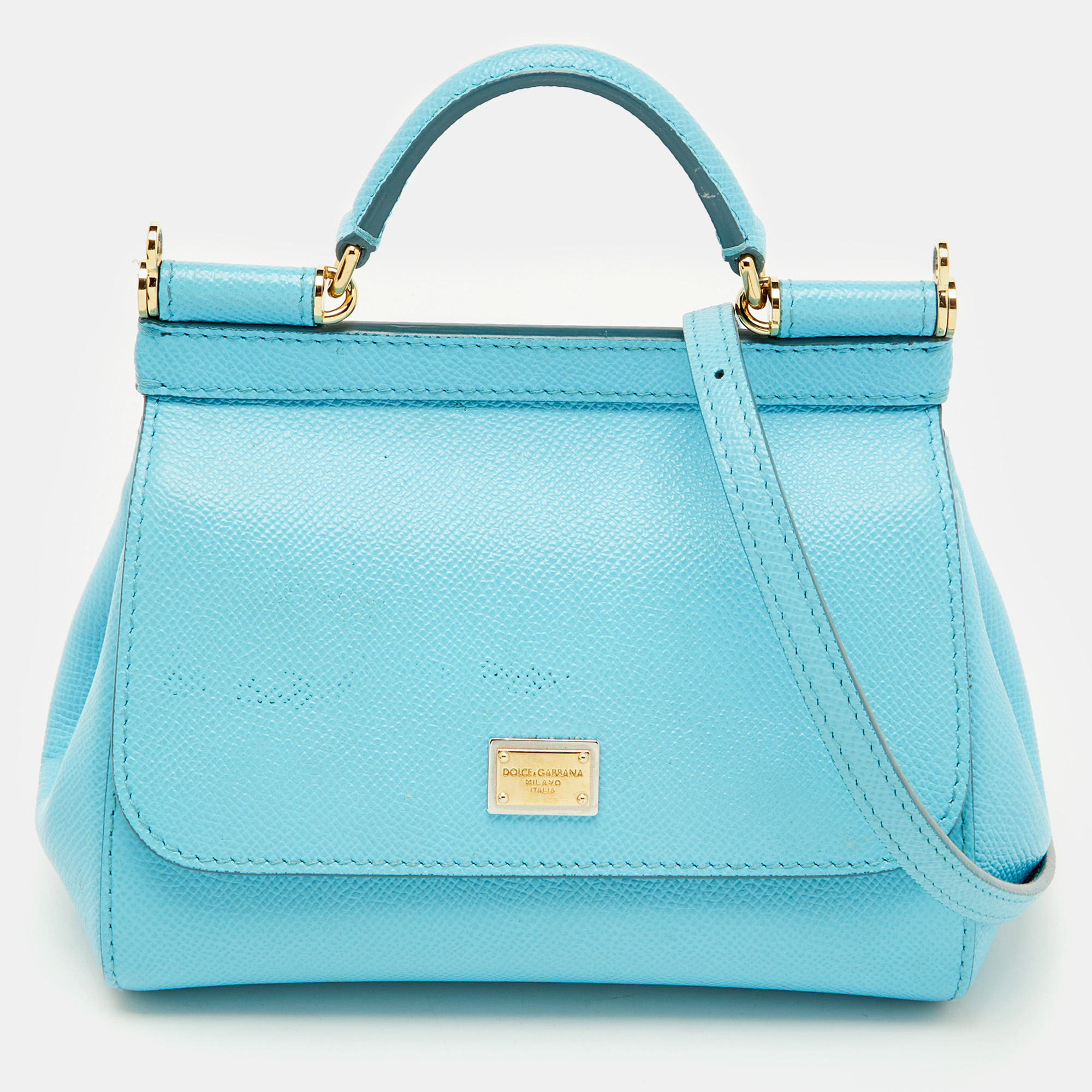 

Dolce & Gabbana Blue Leather Mini Miss Sicily Top Handle Bag