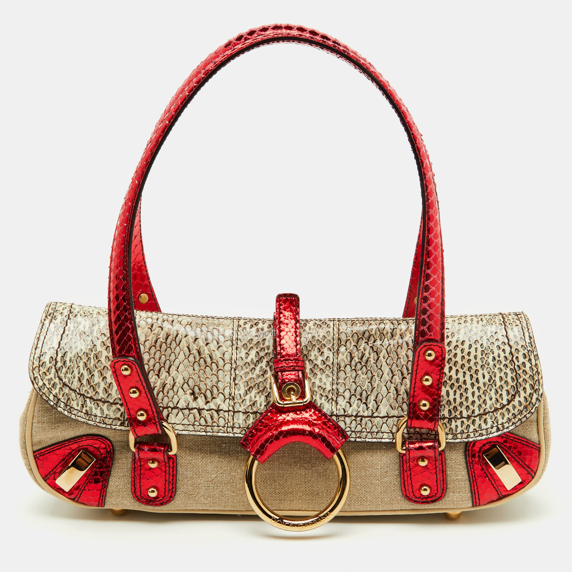 

Dolce & Gabbana Multicolor Canvas and Python Trimmed Flap Shoulder Bag