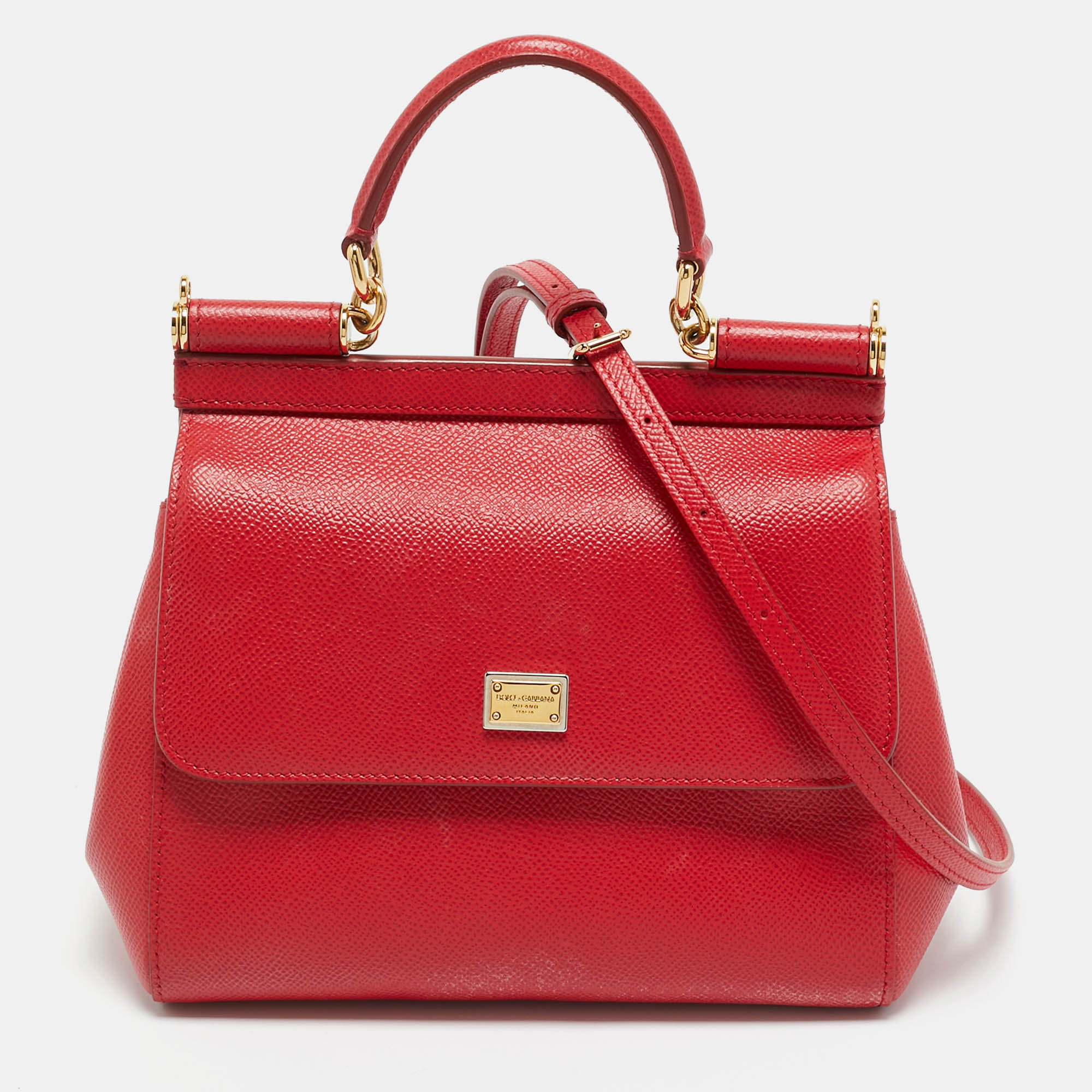 Pre-owned Dolce & Gabbana Red Leather Small Miss Sicily Bag
