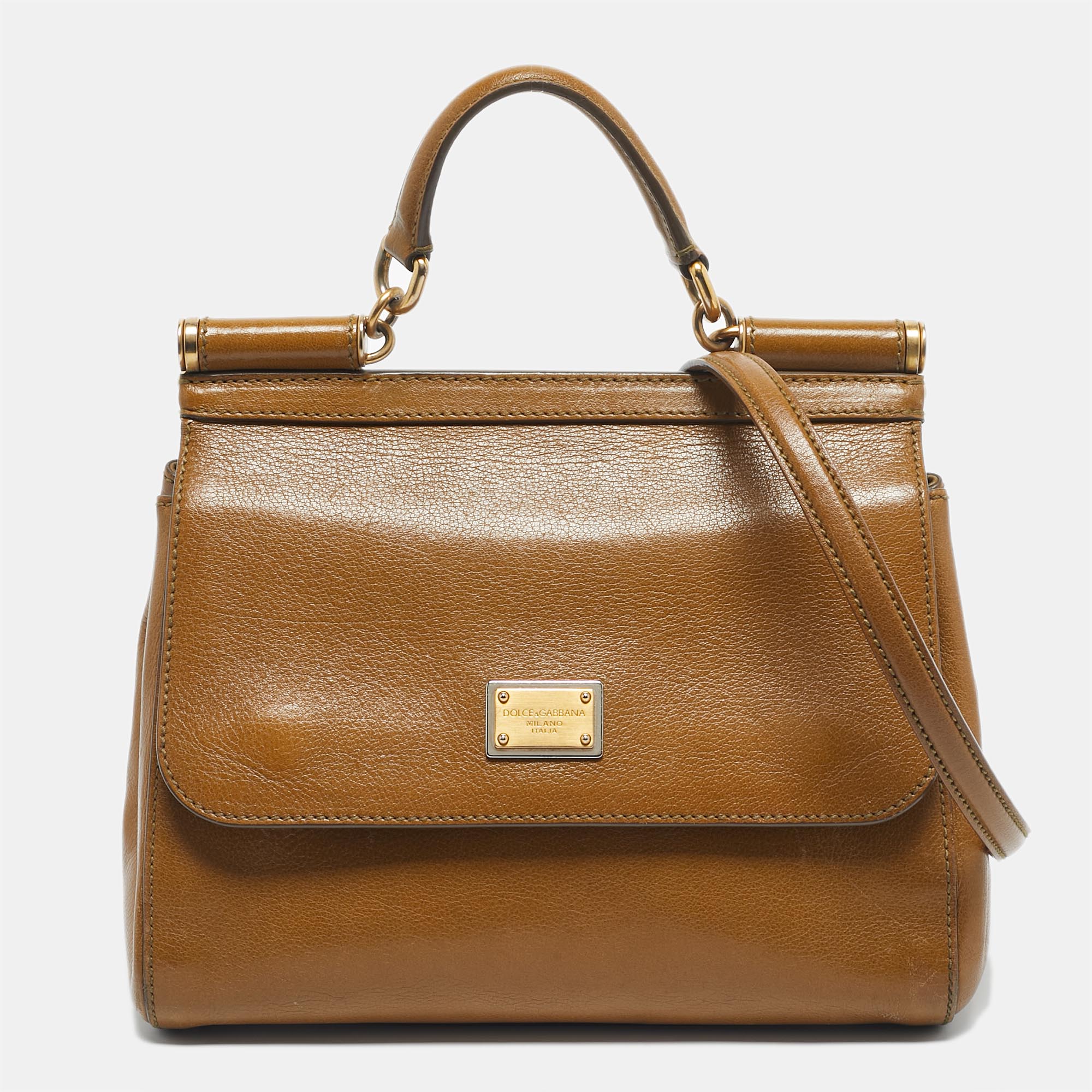 

Dolce & Gabbana Olive Green Leather Medium Miss Sicily Top Handle Bag