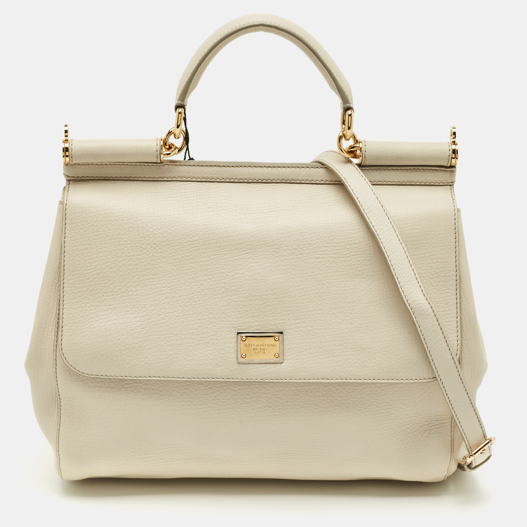 Pre-owned Dolce & Gabbana White Leather Large Miss Sicily Top Handle Bag